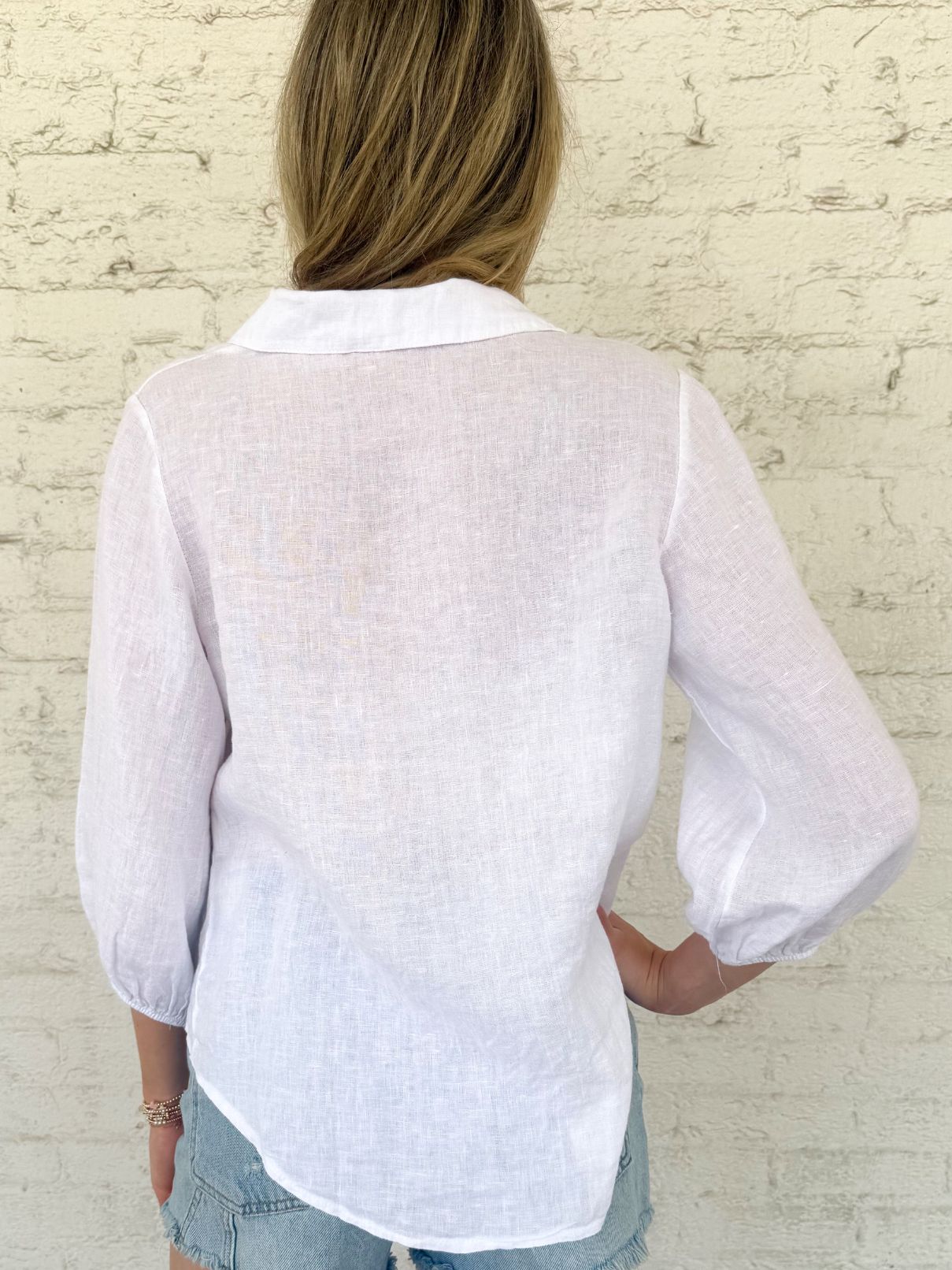 Cotton Island Linen L/S Front Twist Blouse in White