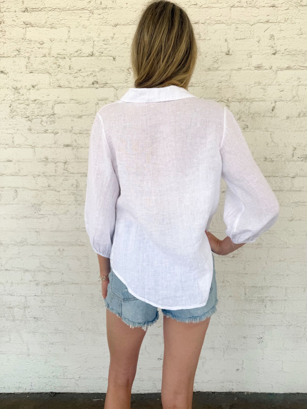 Cotton Island Linen L/S Front Twist Blouse in White