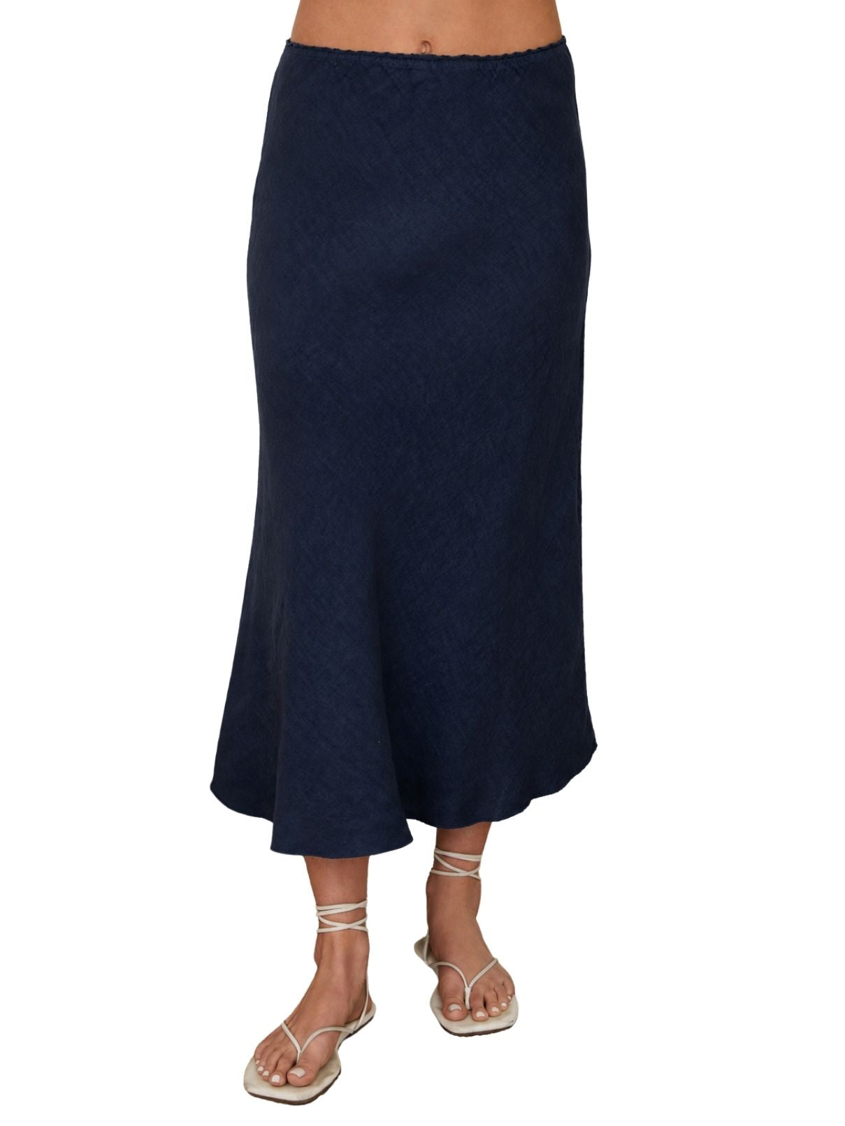 Cotton Island Linen Lace Trim Maxi in Navy