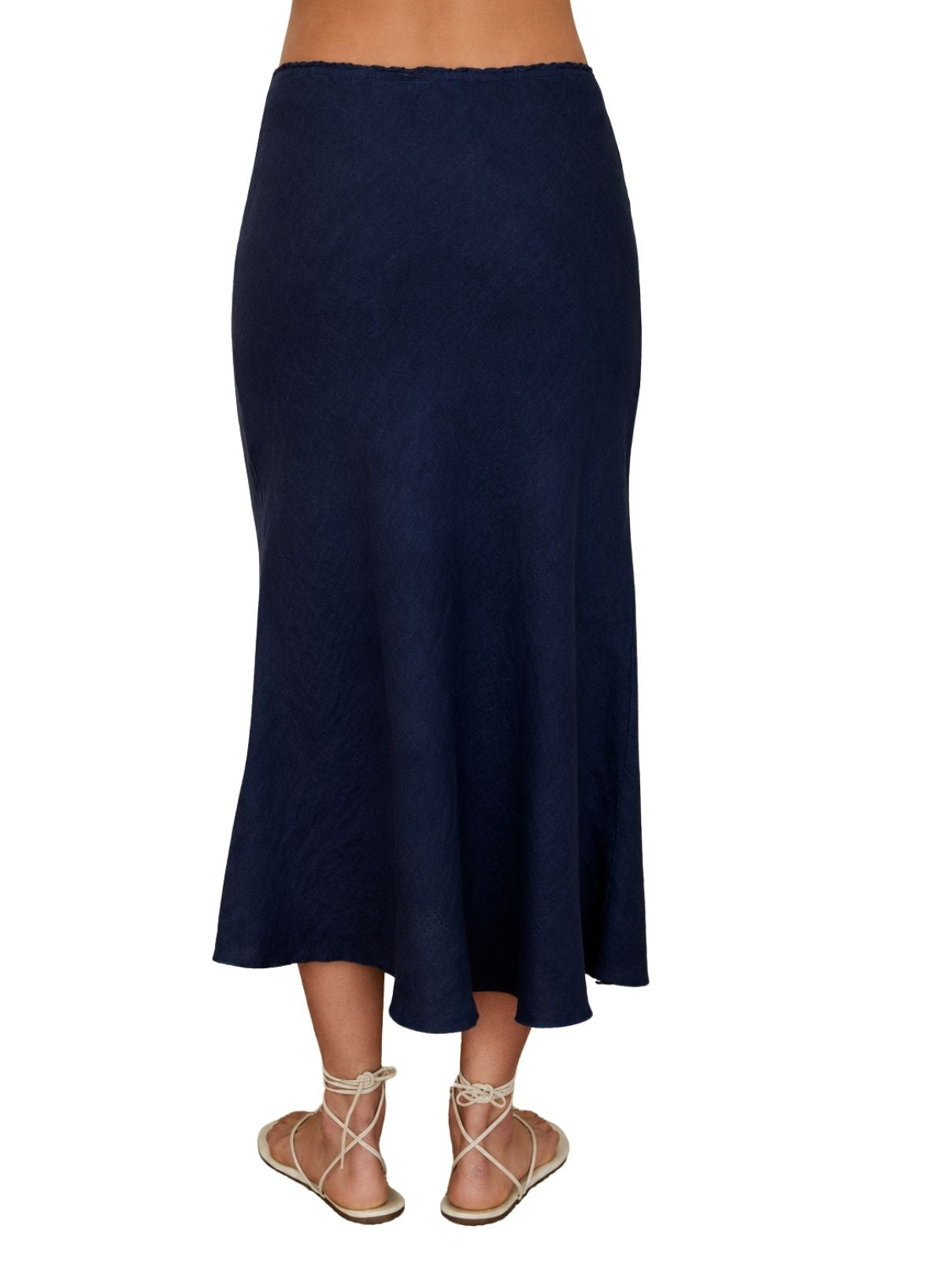 Cotton Island Linen Lace Trim Maxi in Navy