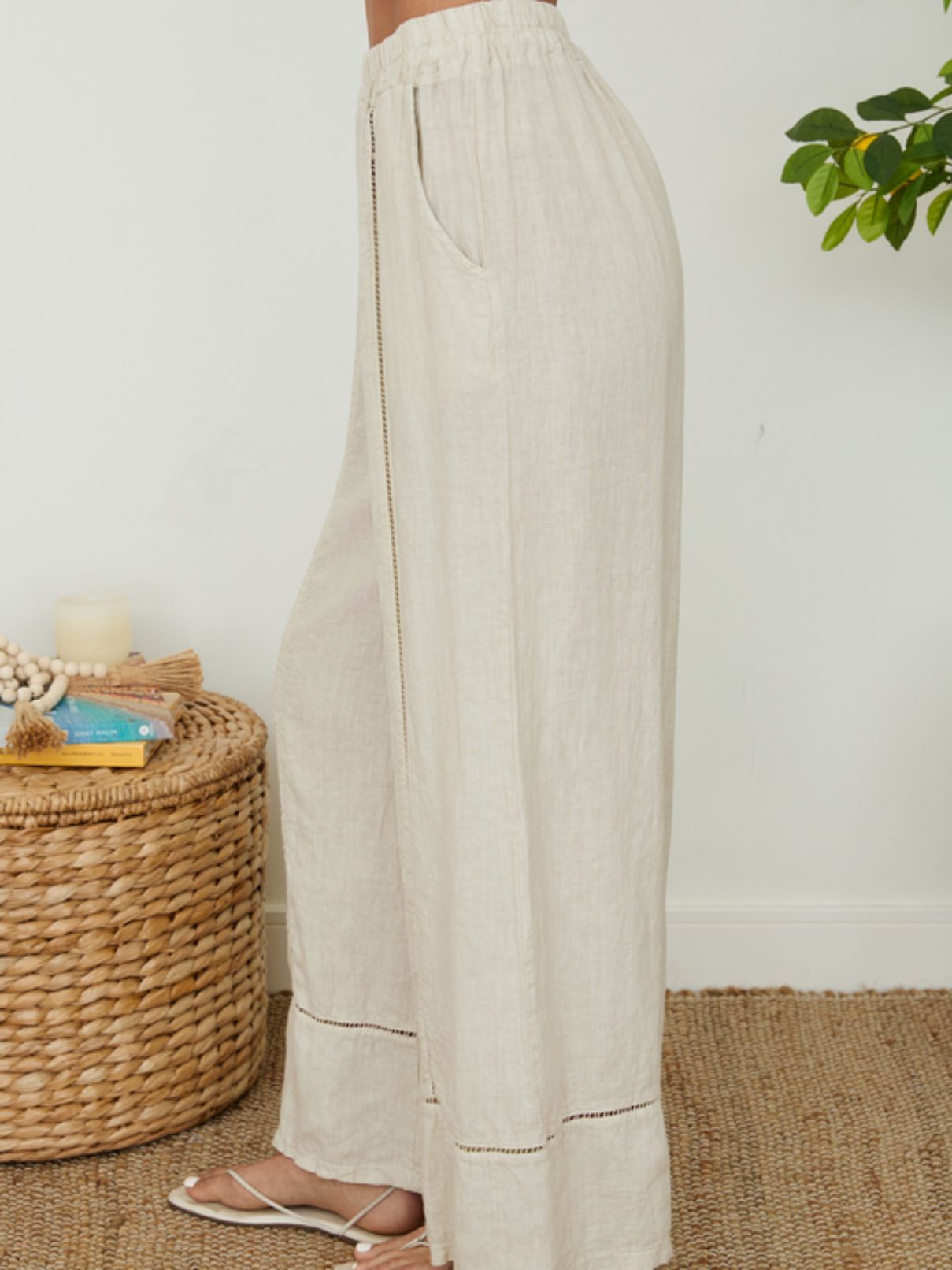 Cotton Island Linen Wide Leg Pants in Beige