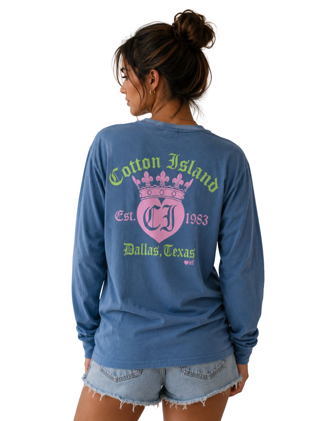 Cotton Island Long Sleeve Tee in Ice Blue Tee with Pink and Lime
