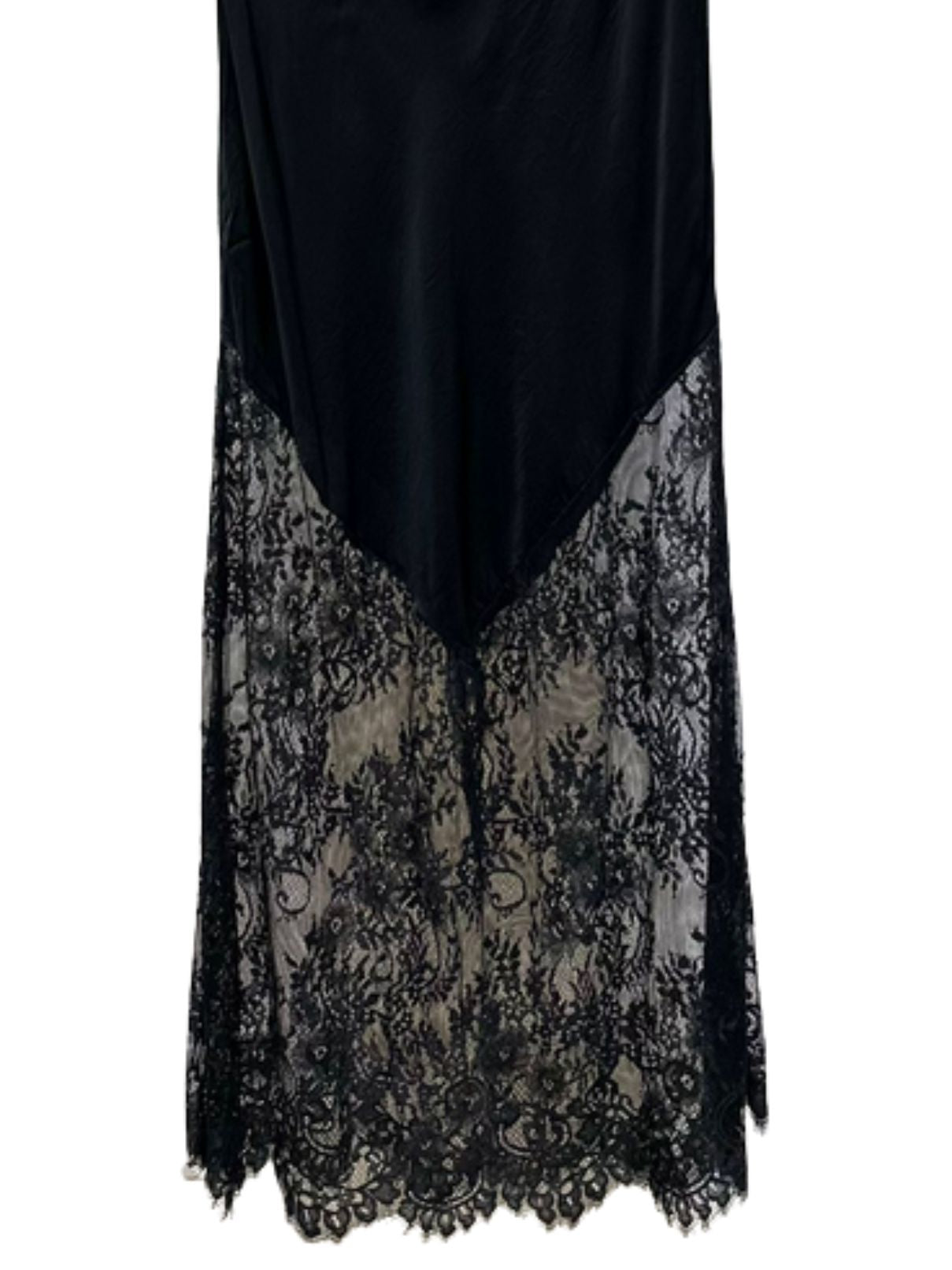 Cotton Island Maxi Skirt with Lace Hem in Black