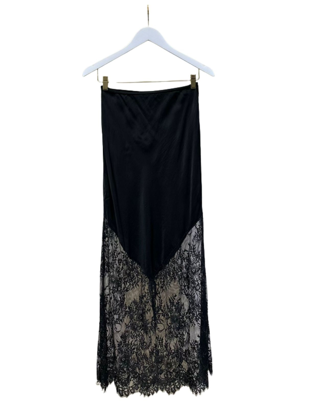 Cotton Island Maxi Skirt with Lace Hem in Black