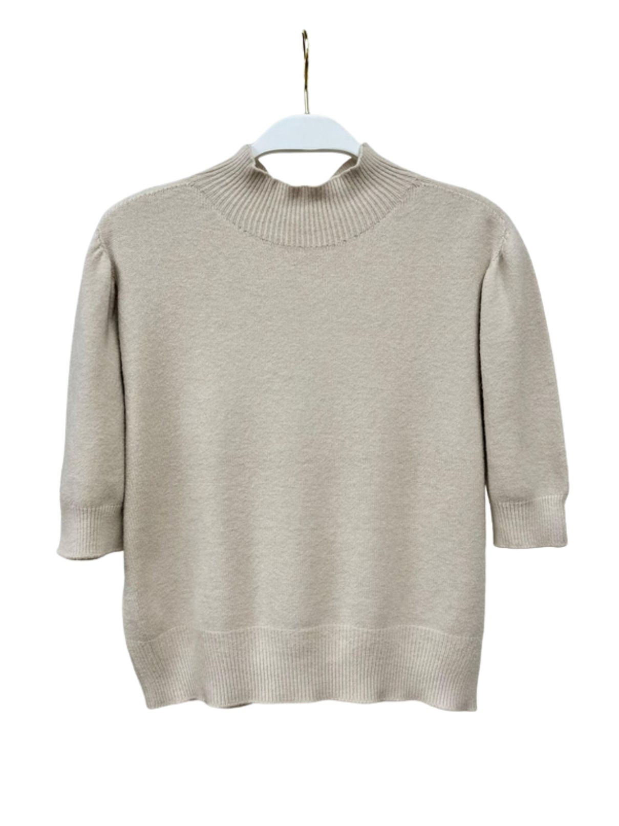 Cotton Island Mock Neck Knit Top in Beige