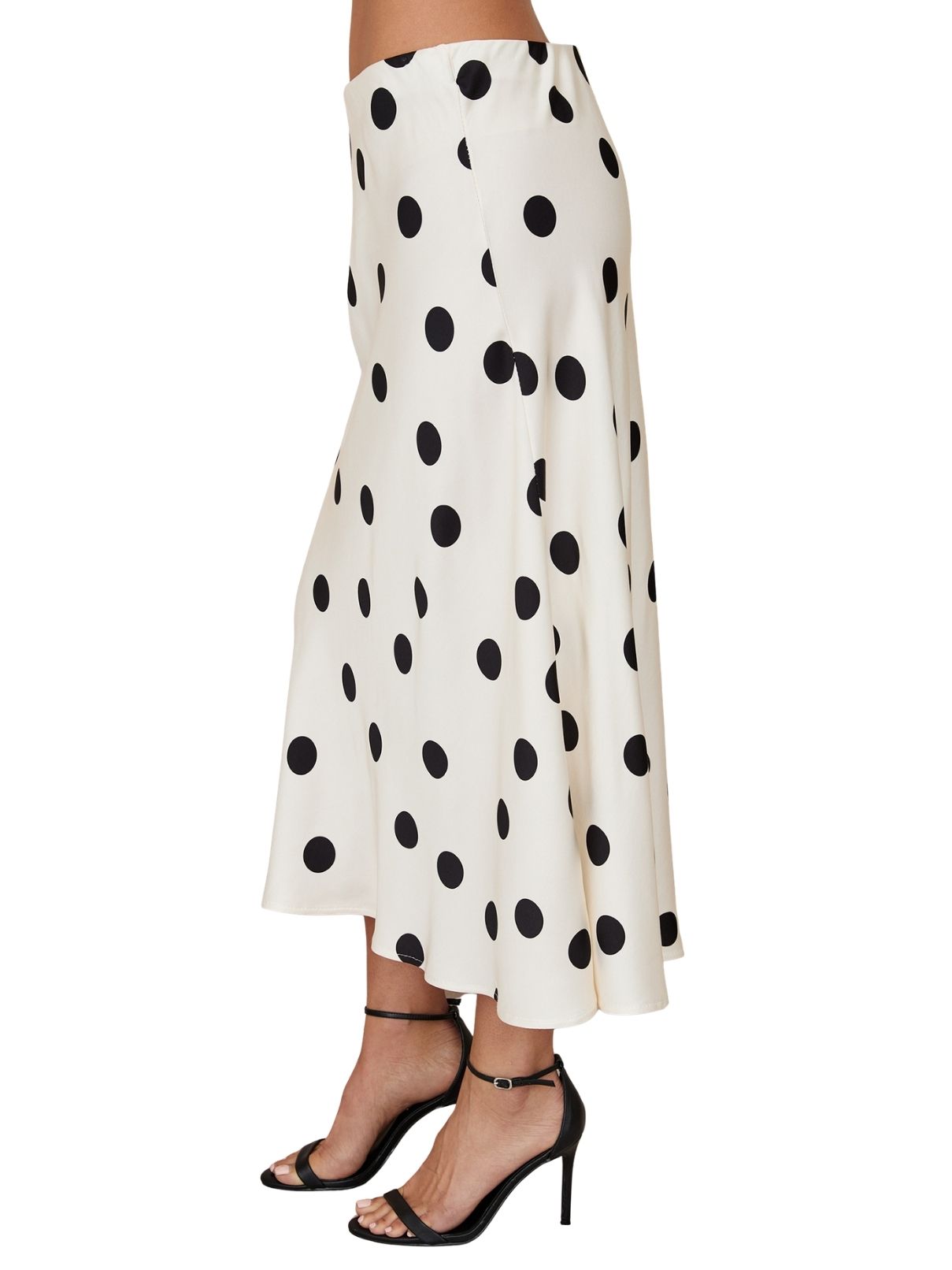 Cotton Island Polka Dot Midi Slip Skirt in Cream/Black