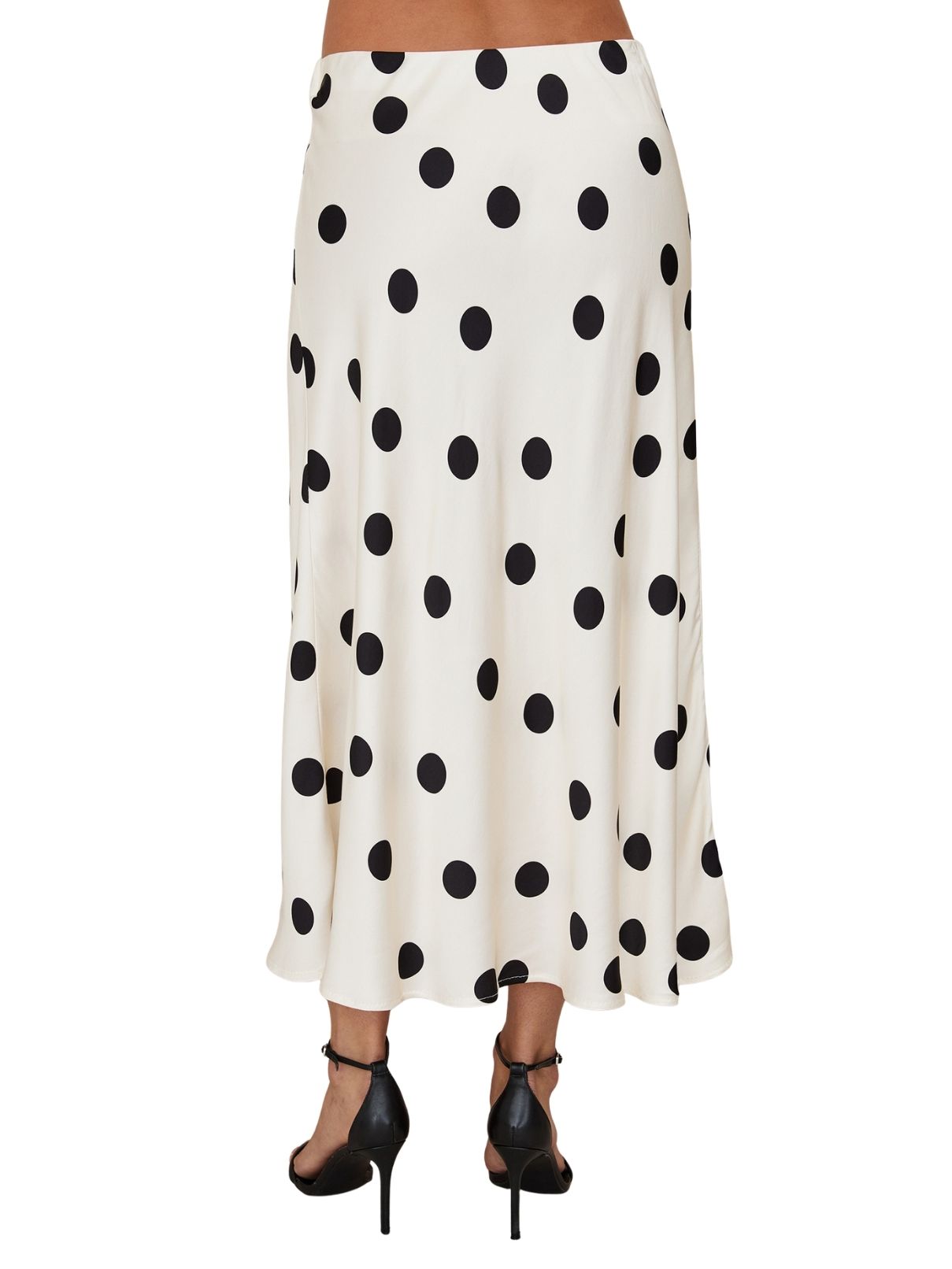 Cotton Island Polka Dot Midi Slip Skirt in Cream/Black