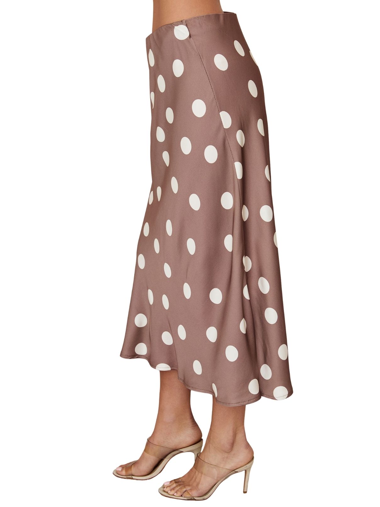 Cotton Island Polka Dot Midi Slip Skirt in Mocha/Cream