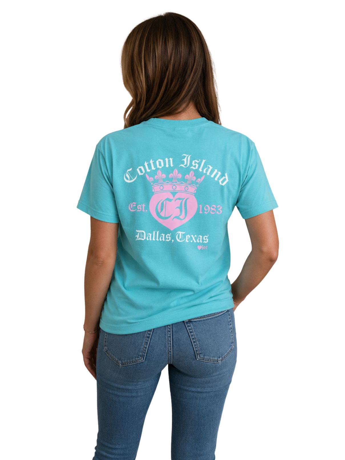 Cotton Island Tee in Chalky Mint with Pink/White
