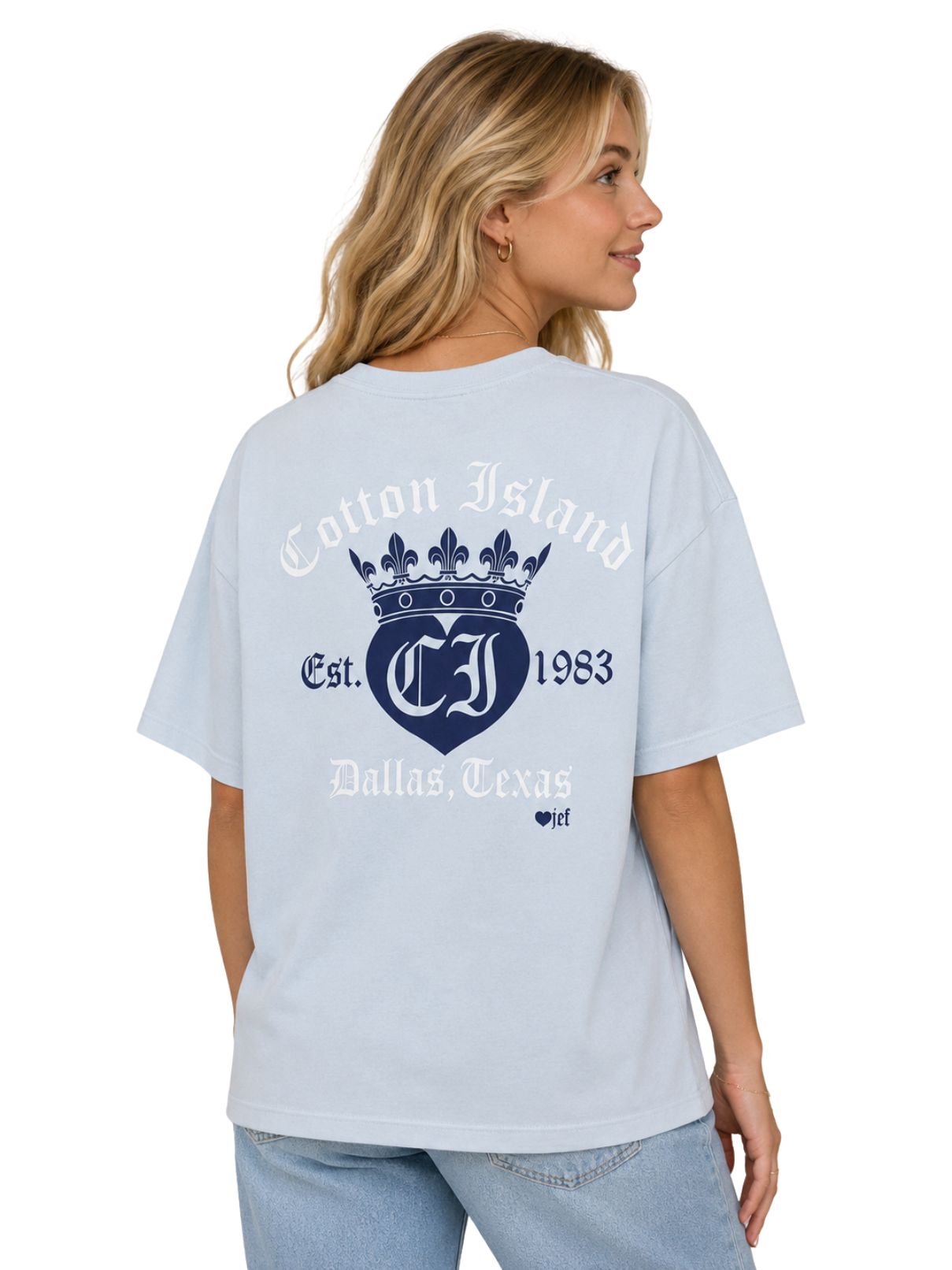 Cotton Island Tee in Chambray with Navy/White