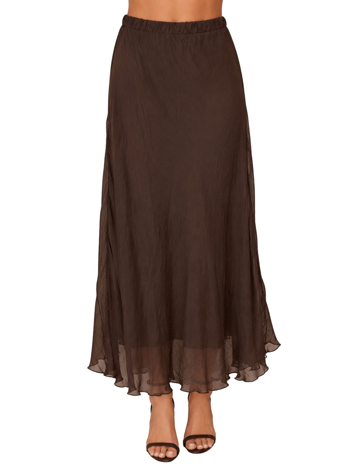 Cotton Island Silk Maxi Skirt in Chocolate