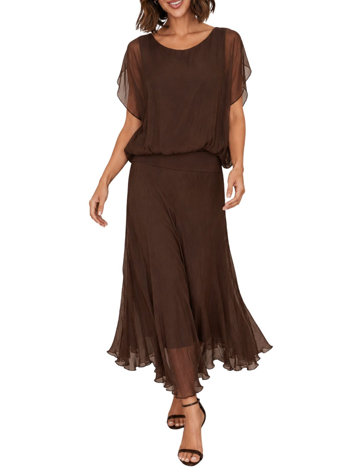 Cotton Island Silk Maxi Skirt in Chocolate
