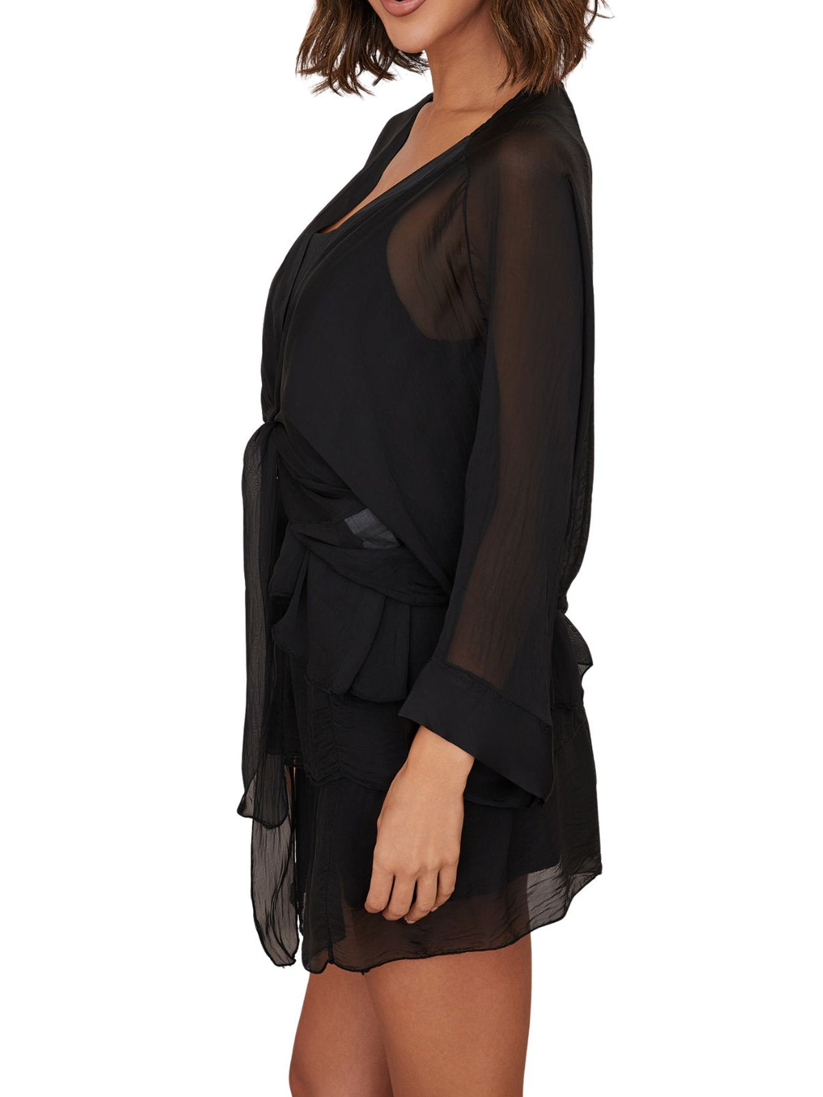 Cotton Island Silk Tie Shawl in Black