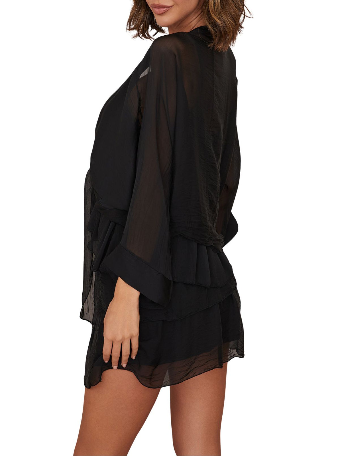 Cotton Island Silk Tie Shawl in Black