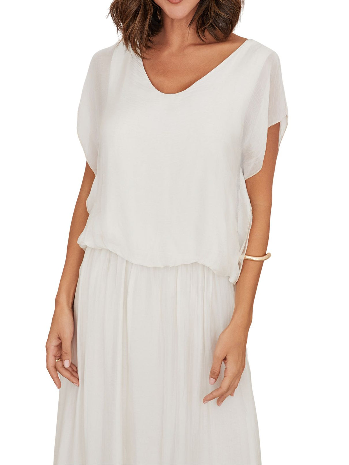 Cotton Island Silk Top in Beige