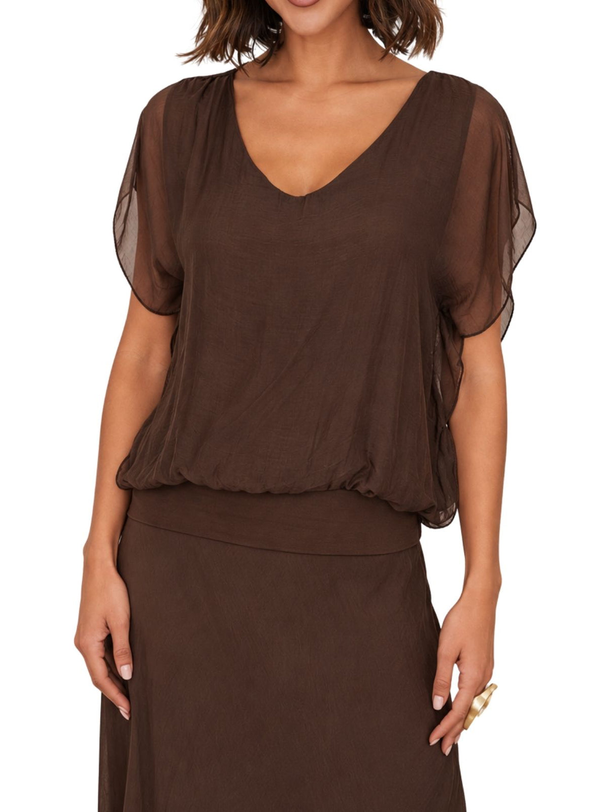 Cotton Island Silk Top in Chocolate