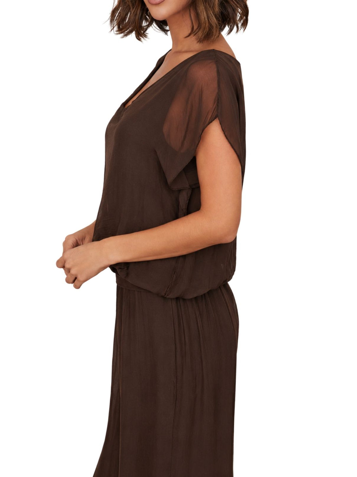 Cotton Island Silk Top in Chocolate