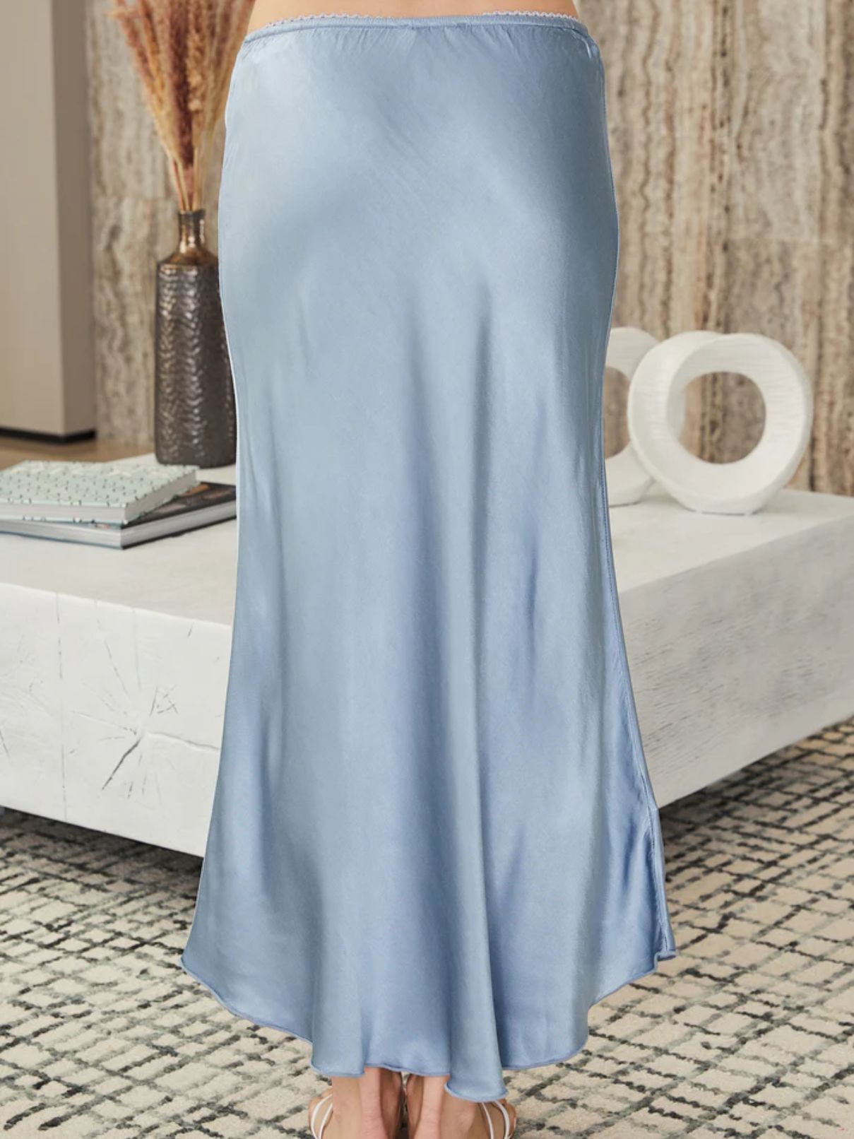 Cotton Island Silky Slip Skirt in Denim Blue