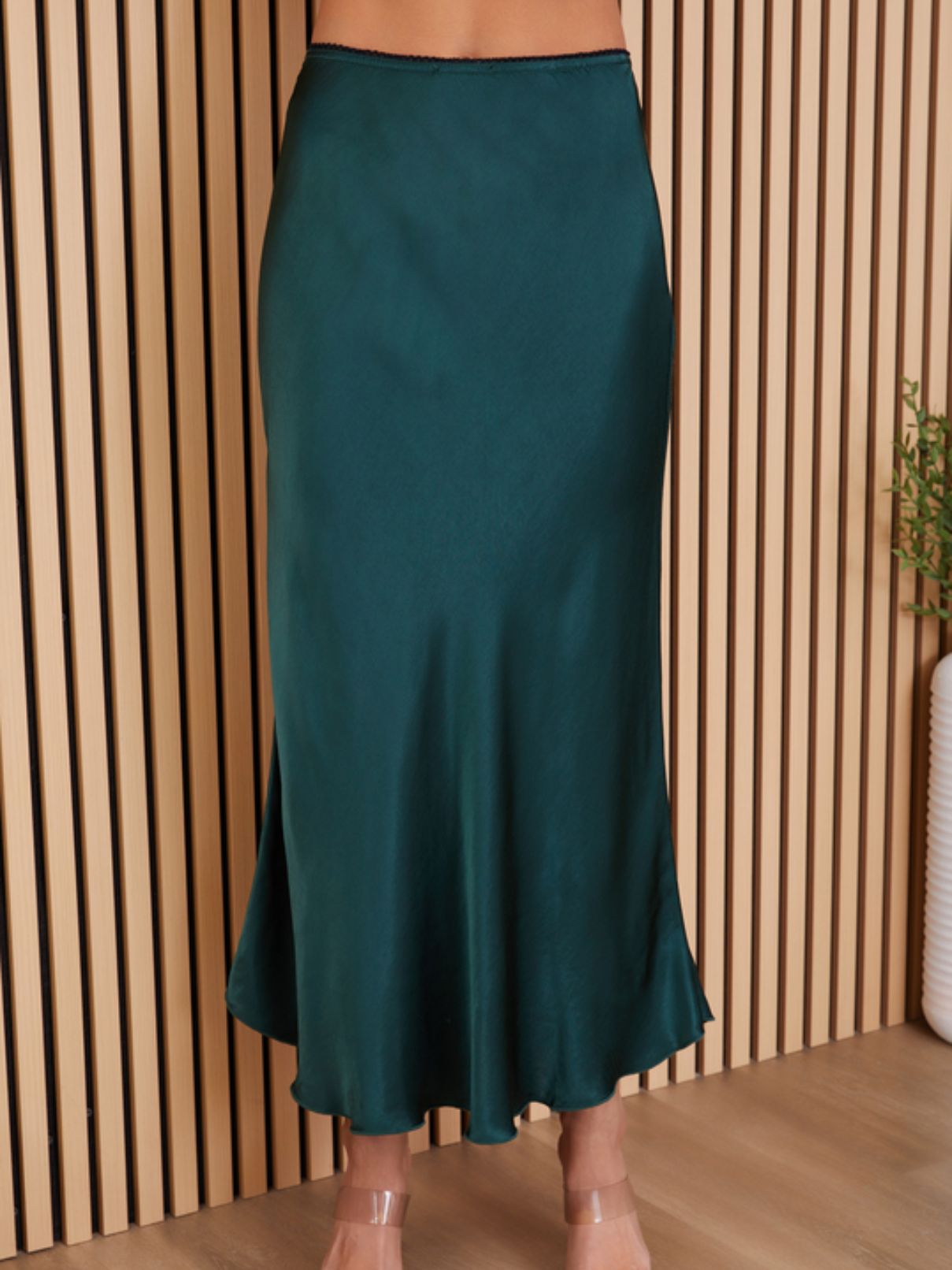 Cotton Island Silky Slip Skirt in Hunter Green