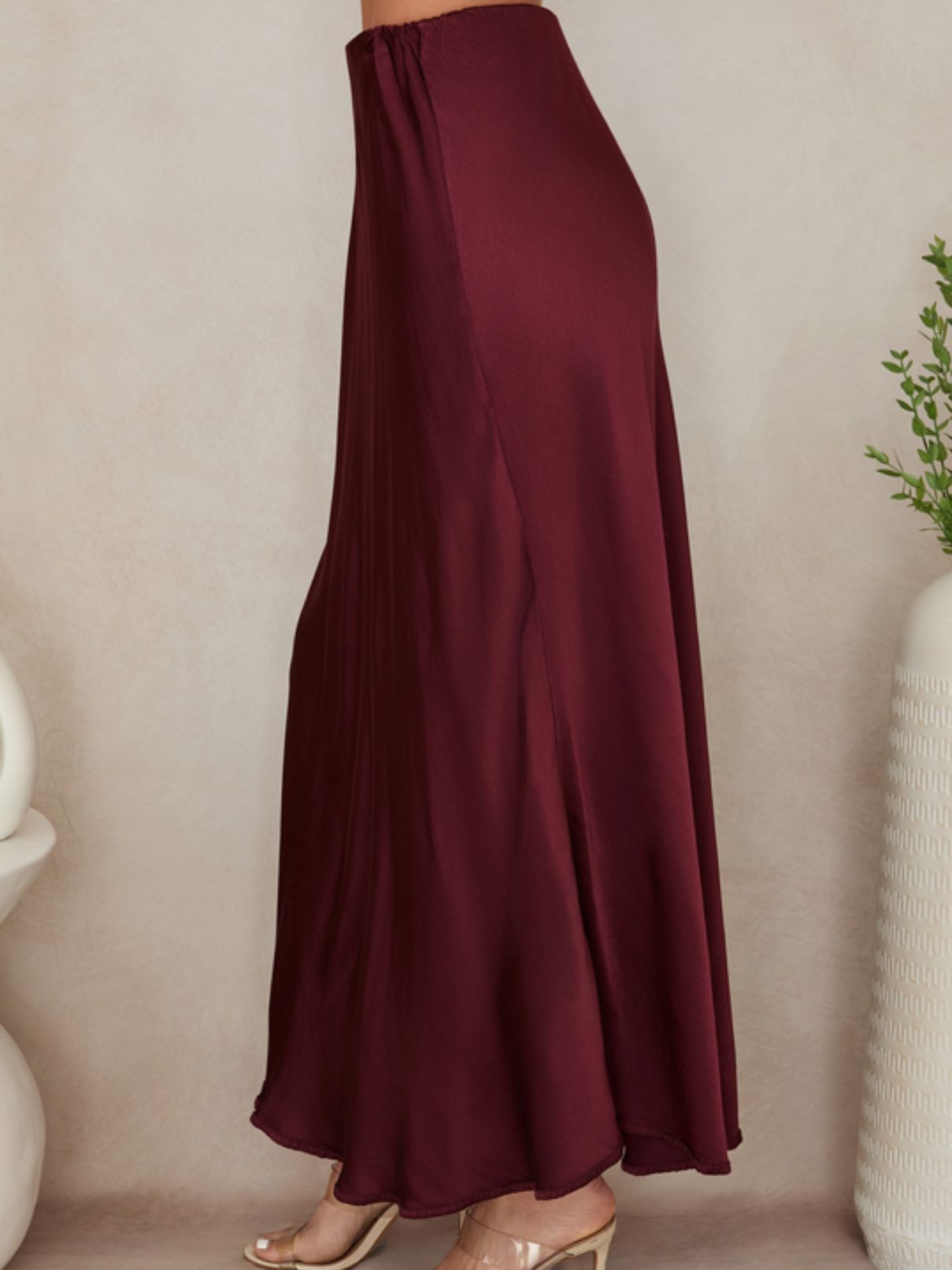 Cotton Island Silky Slip Skirt in Wine