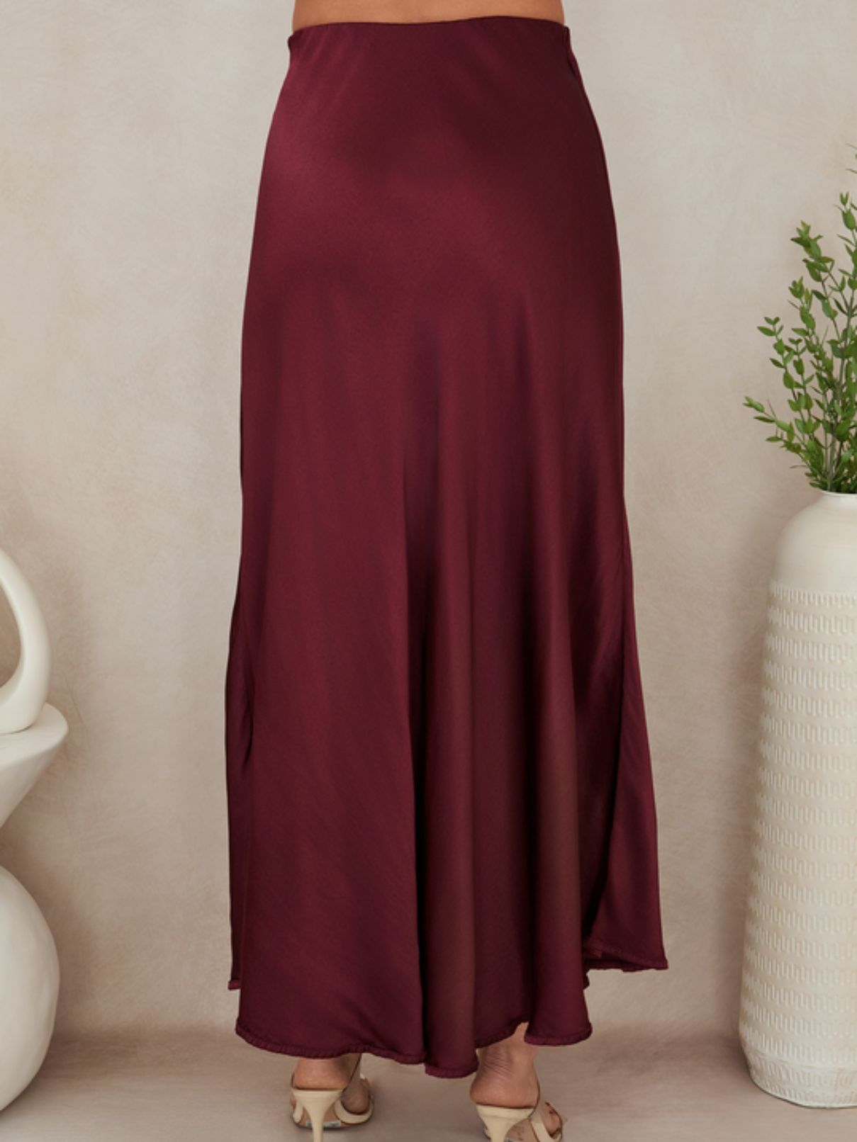 Cotton Island Silky Slip Skirt in Wine