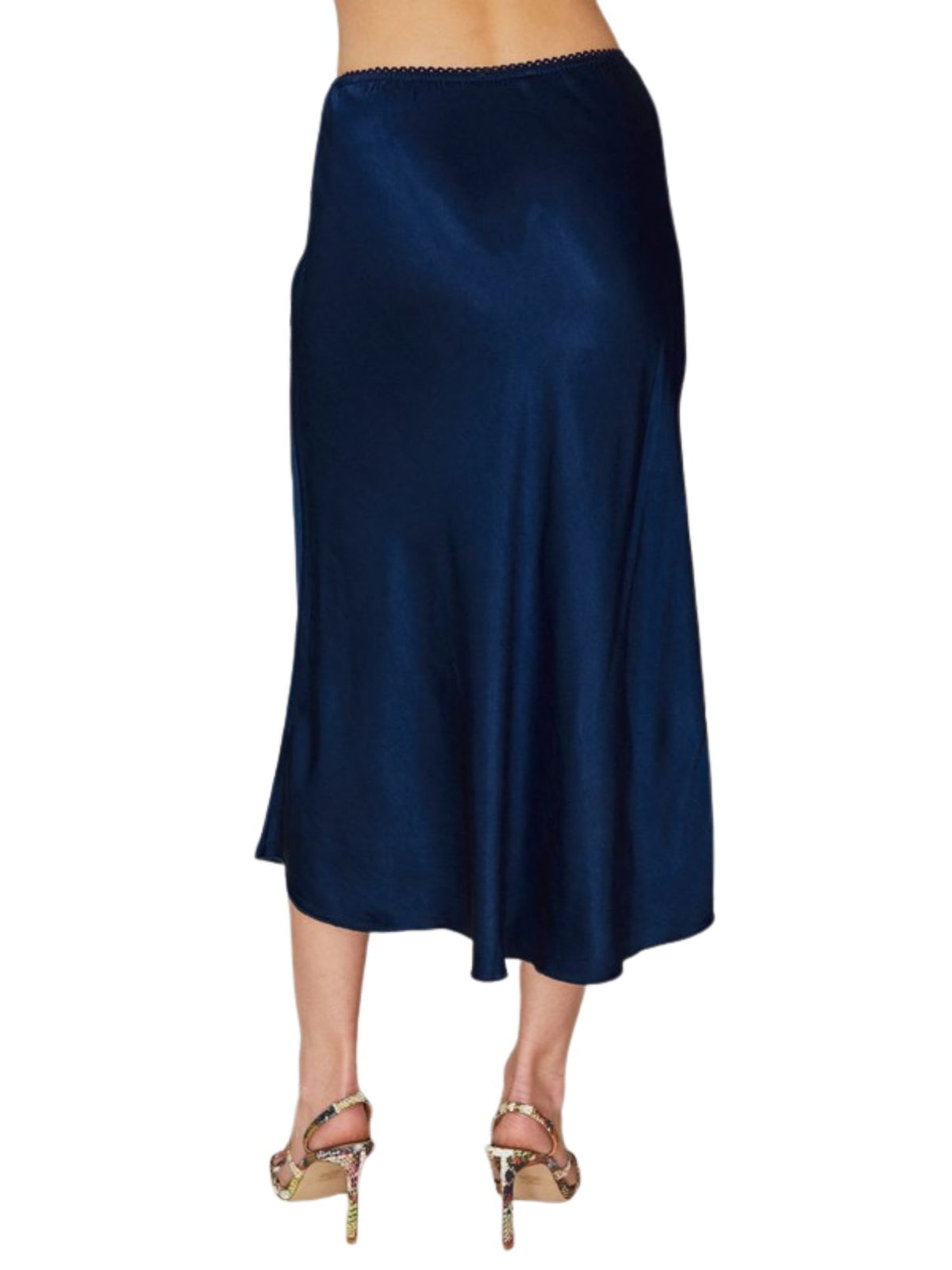 Cotton Island Silky Viscose Midi Slip Skirt in Navy Blue