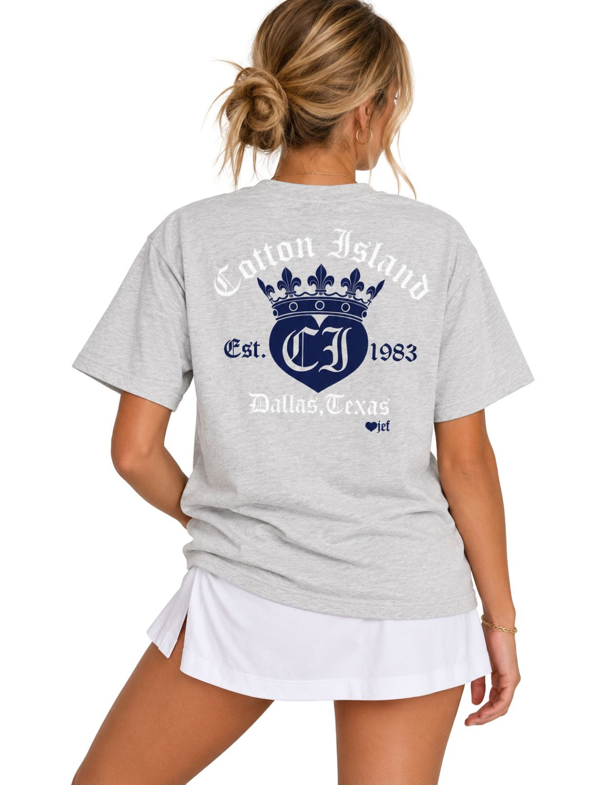 Cotton Island Tee in Ash with Navy/White