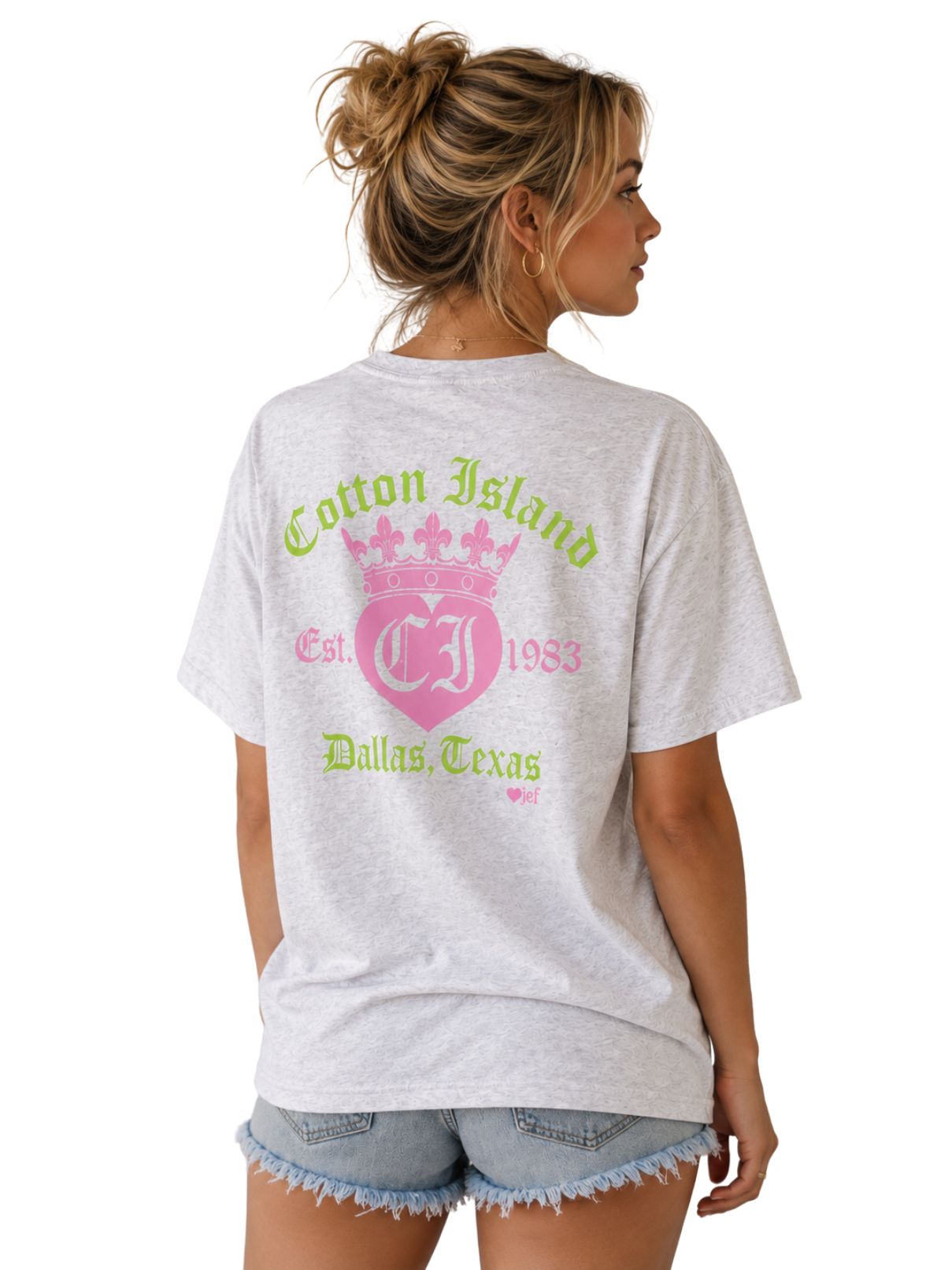 Cotton Island Tee in Ash with Pink/Lime