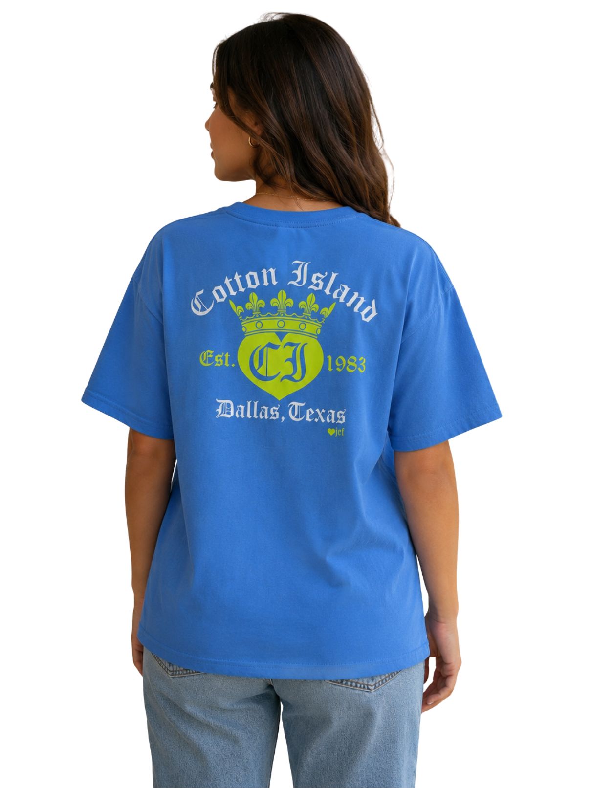 Cotton Island Tee in Carolina Blue with Lime/White