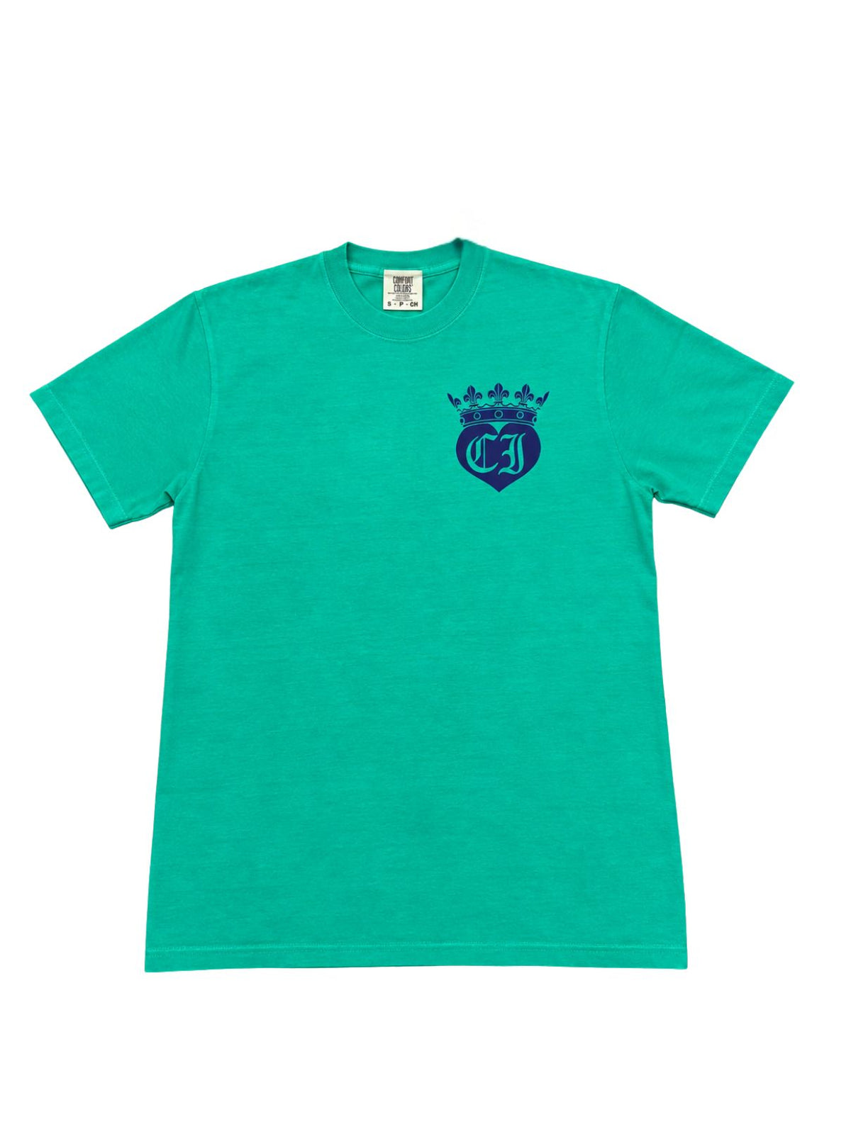 Cotton Island Tee in Island Green with Navy/White