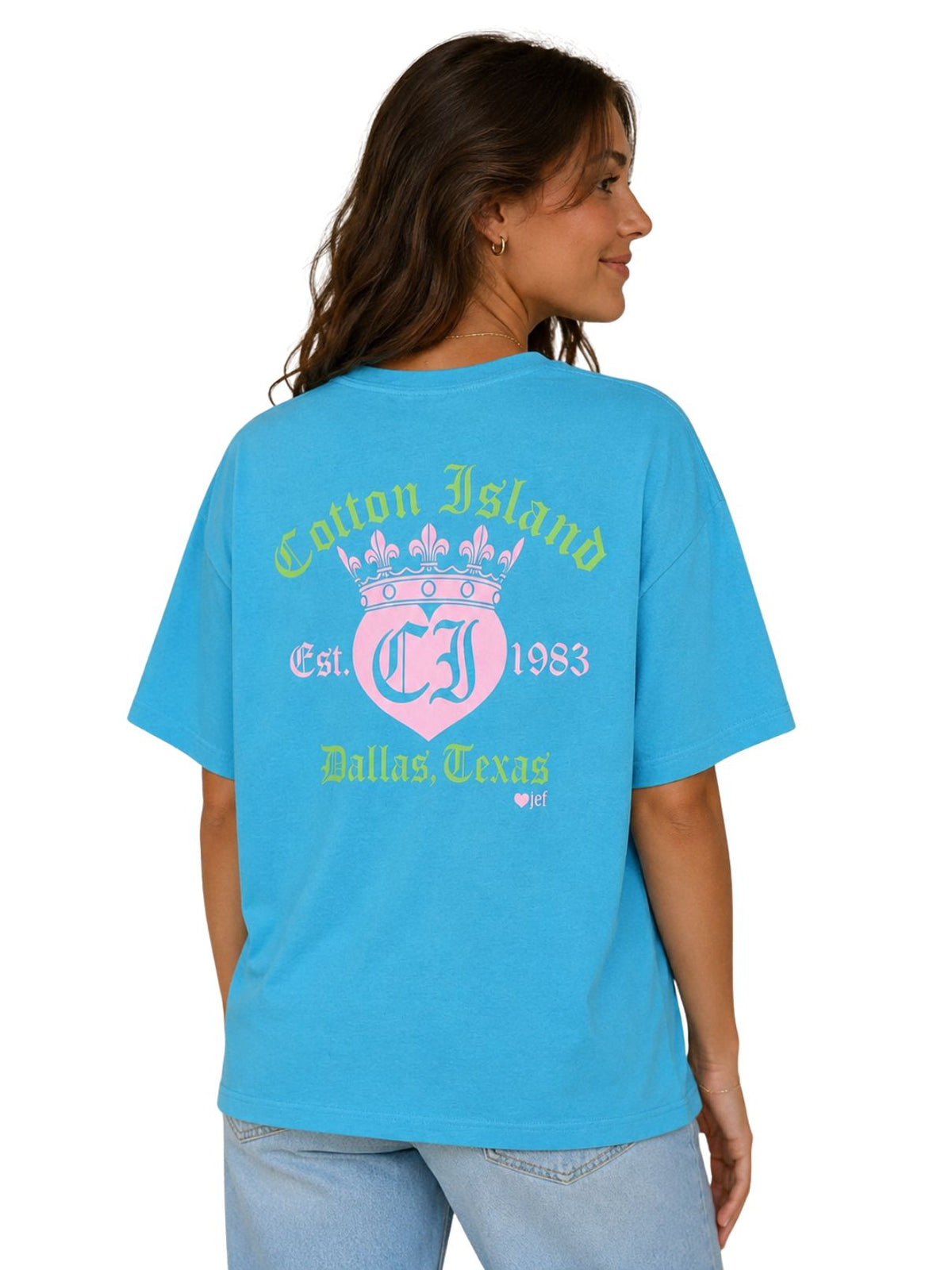 Cotton Island Tee in Lagoon with Pink/Lime