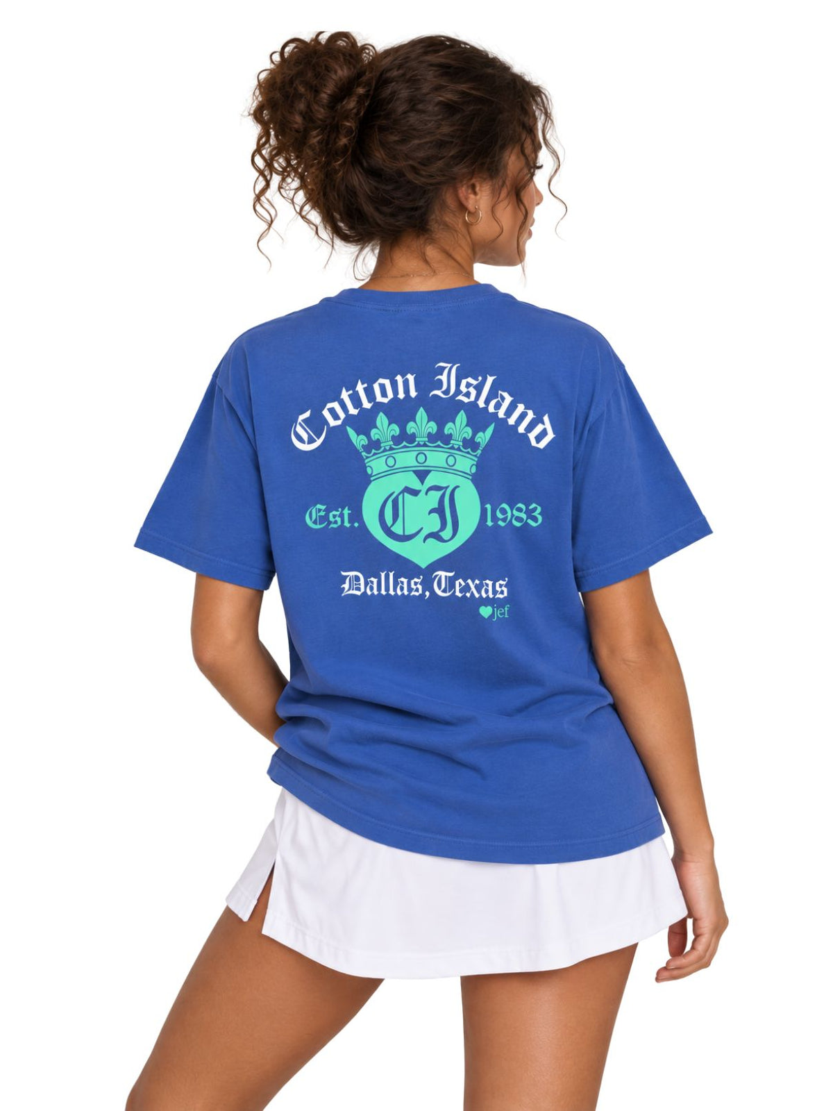 Cotton Island Tee in Mystic Blue with Turquoise/White