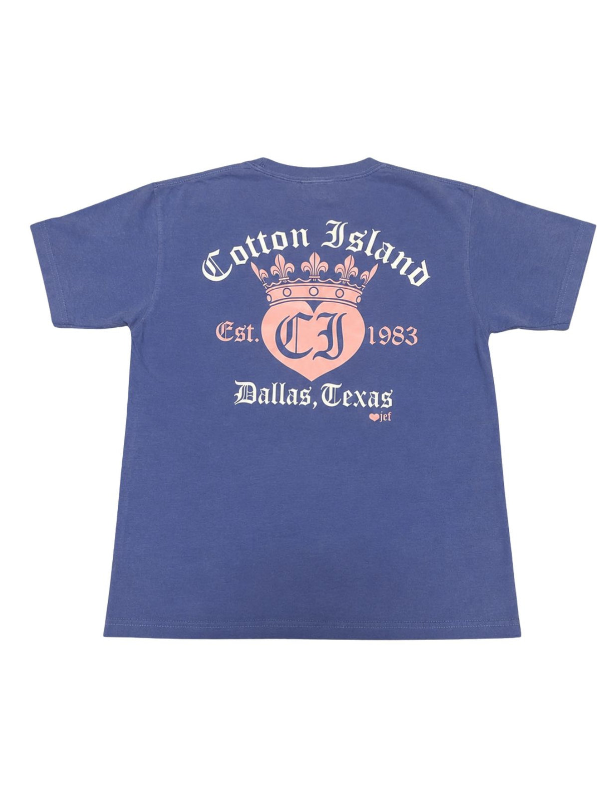 Cotton Island Tee in Periwinkle with Pink/White