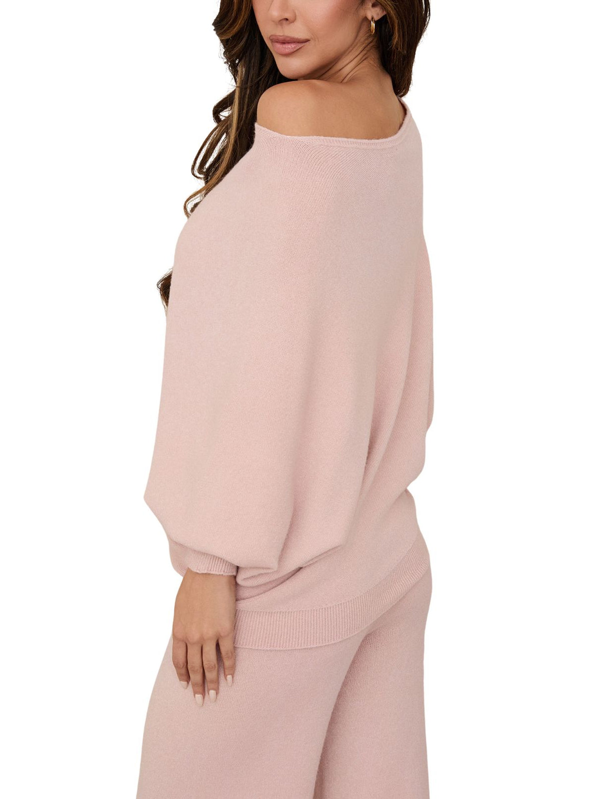 Cotton Island Two-Way Asymmetrical Off-the-Shoulder Knit Sweater Top in Rose