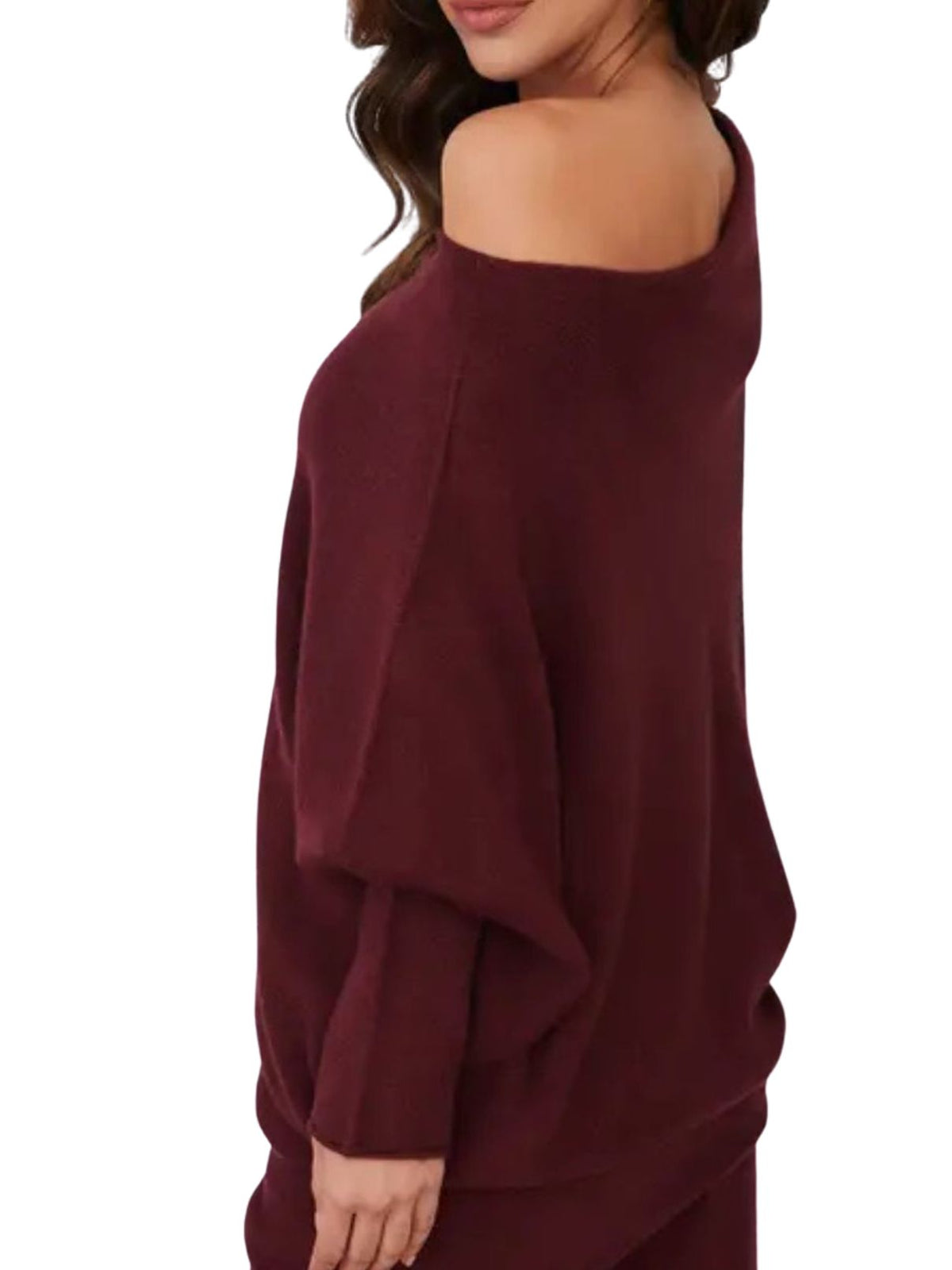 Cotton Island Two-Way Asymmetrical Sweater in Bordeaux