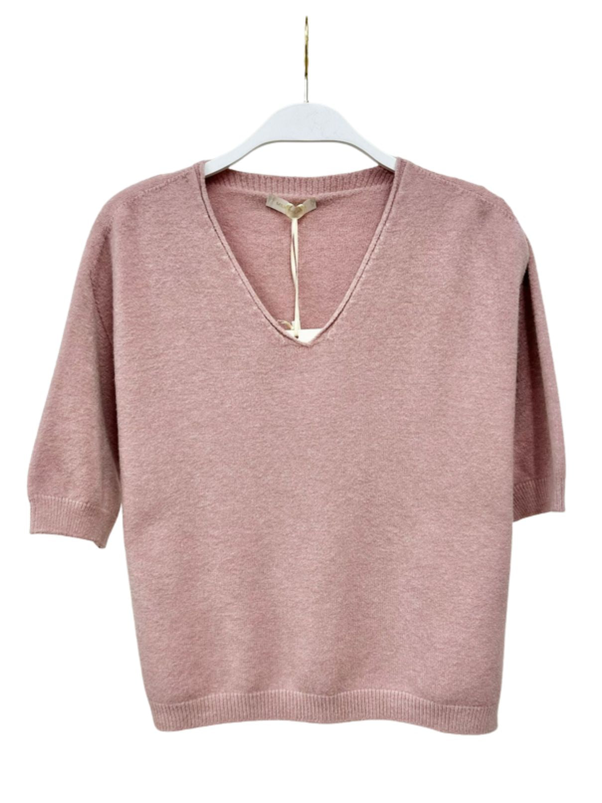 Cotton Island V-Neck 3/4 Sleeve Knit Top in Dusty Rose