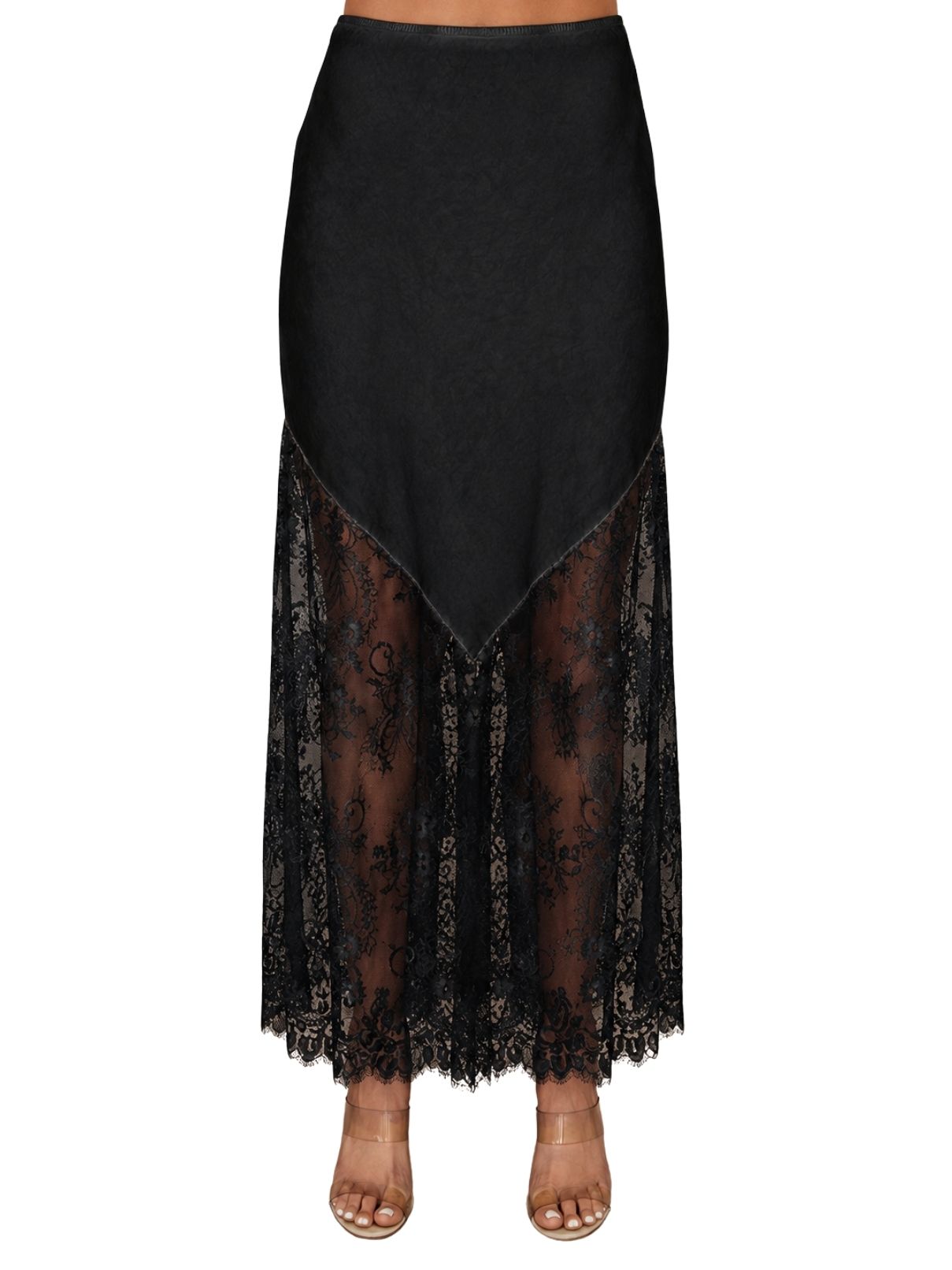 Cotton Island Viscose Maxi Skirt with Lace Hem – Black
