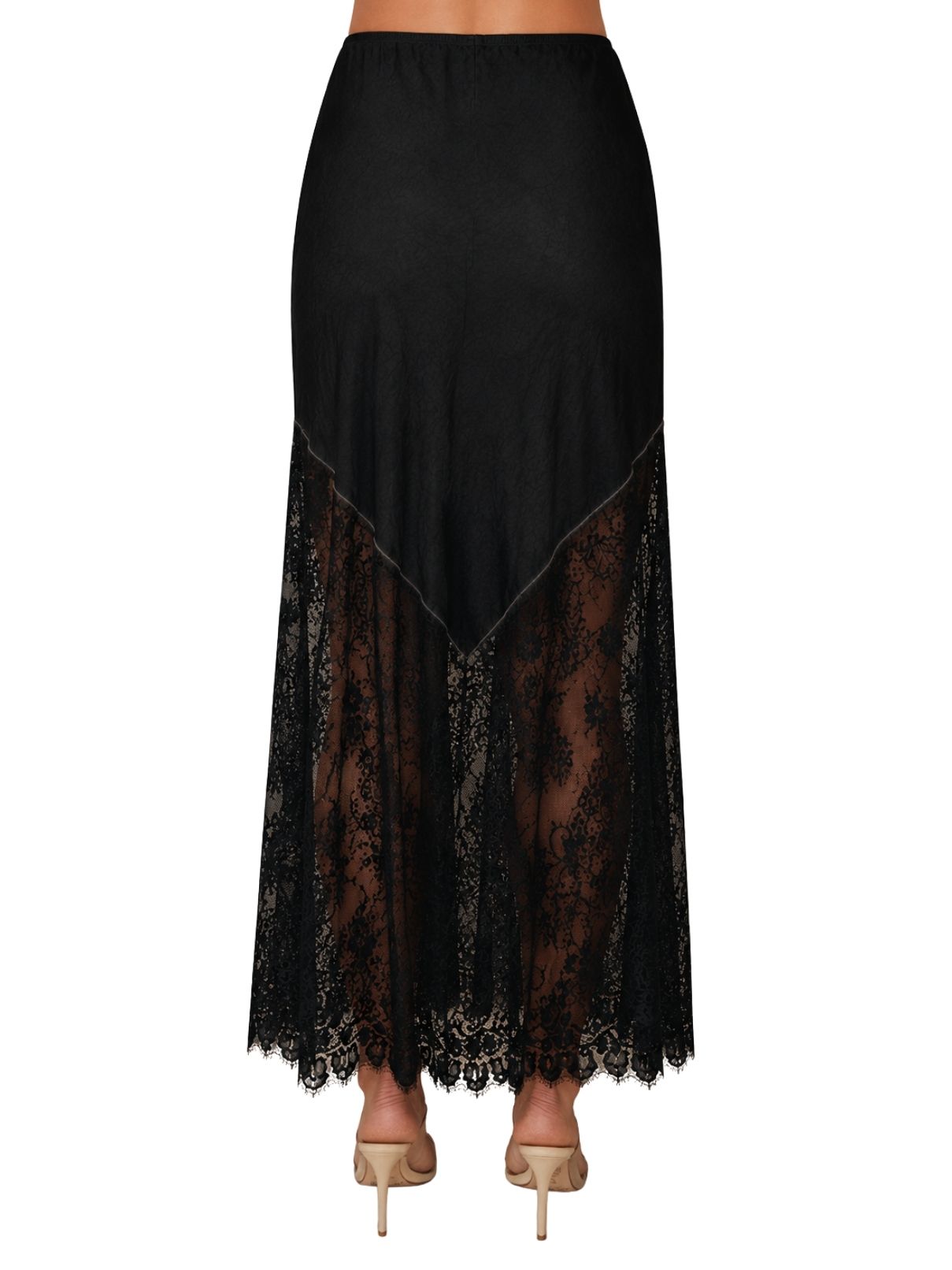Cotton Island Viscose Maxi Skirt with Lace Hem – Black