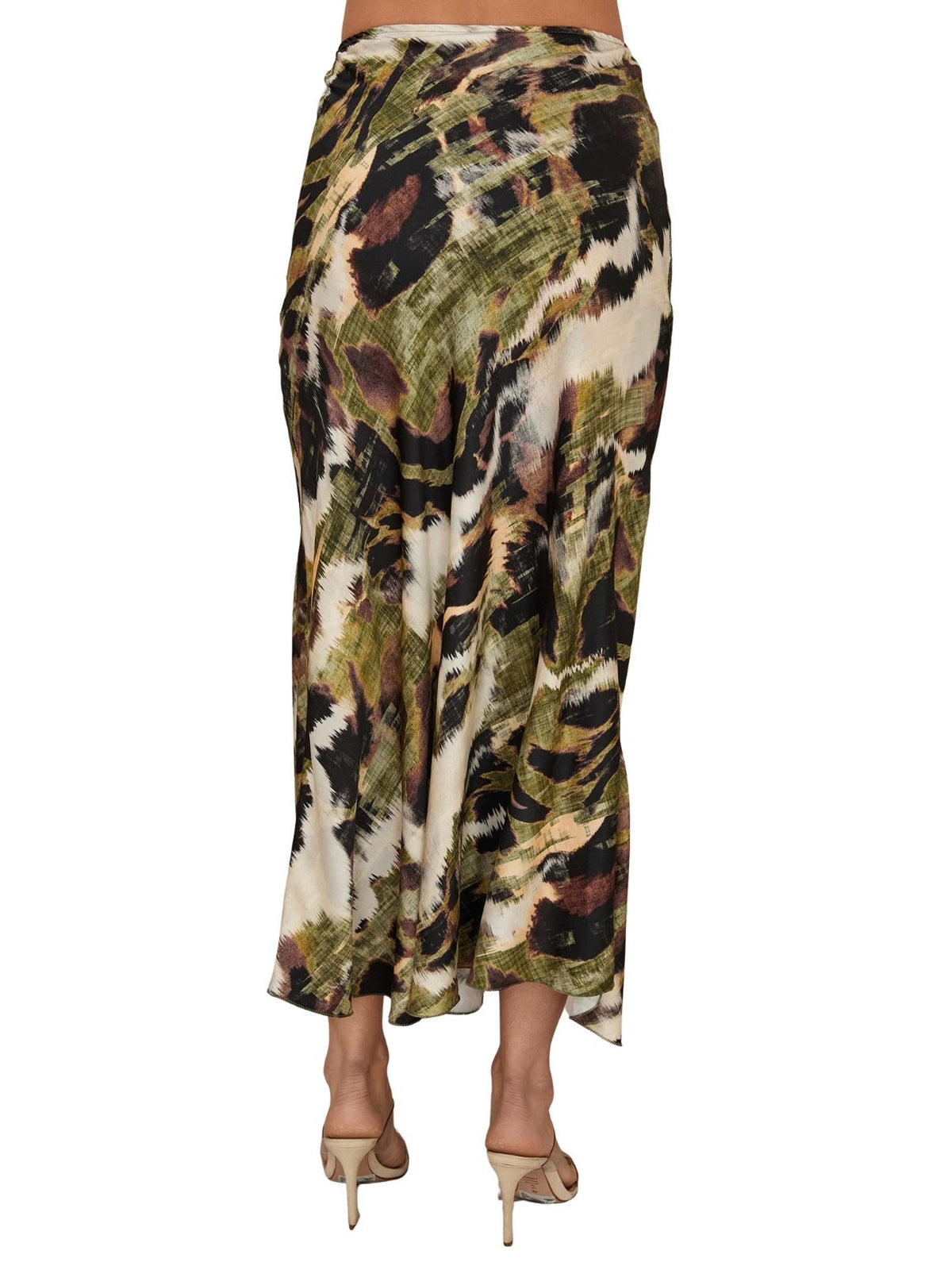 Cotton Island Watercolor Print Maxi Skirt in Green & Brown