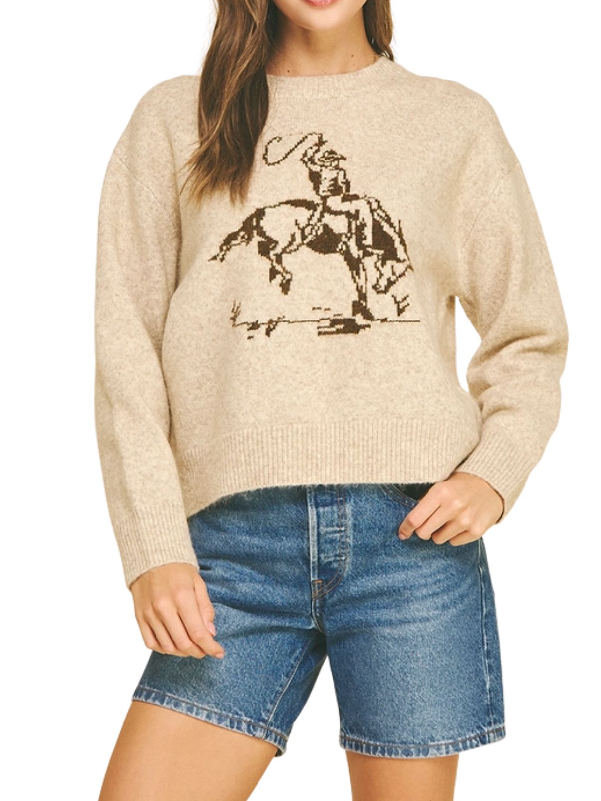 Cowboy Graphic Crew Sweater – Oatmeal