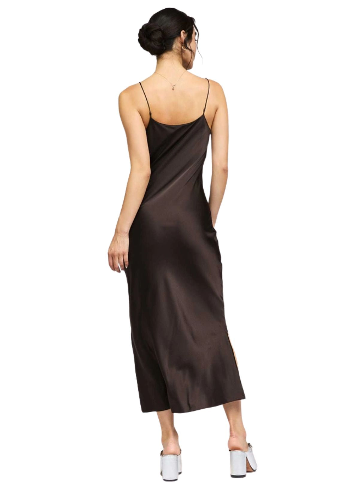 Current Air 100% Silk Cami Midi Dress in Brown