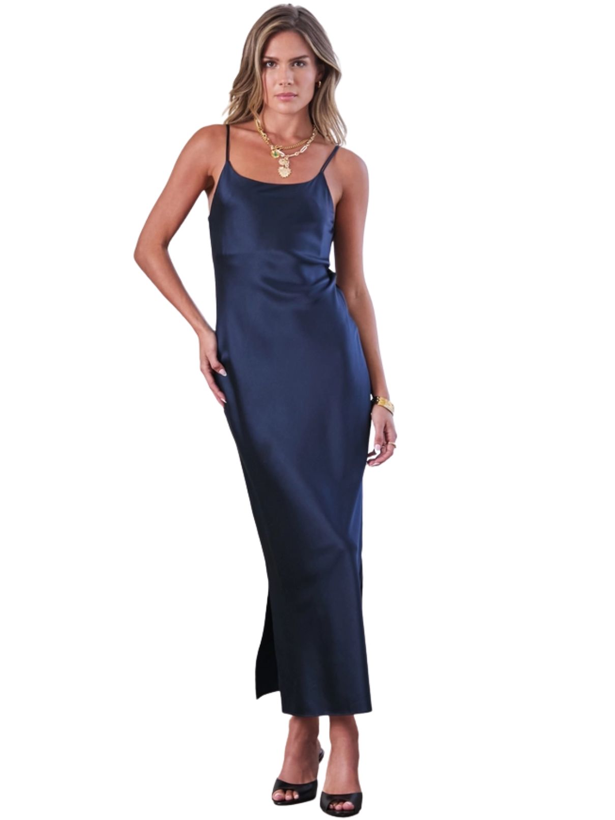 Current Air Women's Silk Bias Midi Dress NAVY / M
