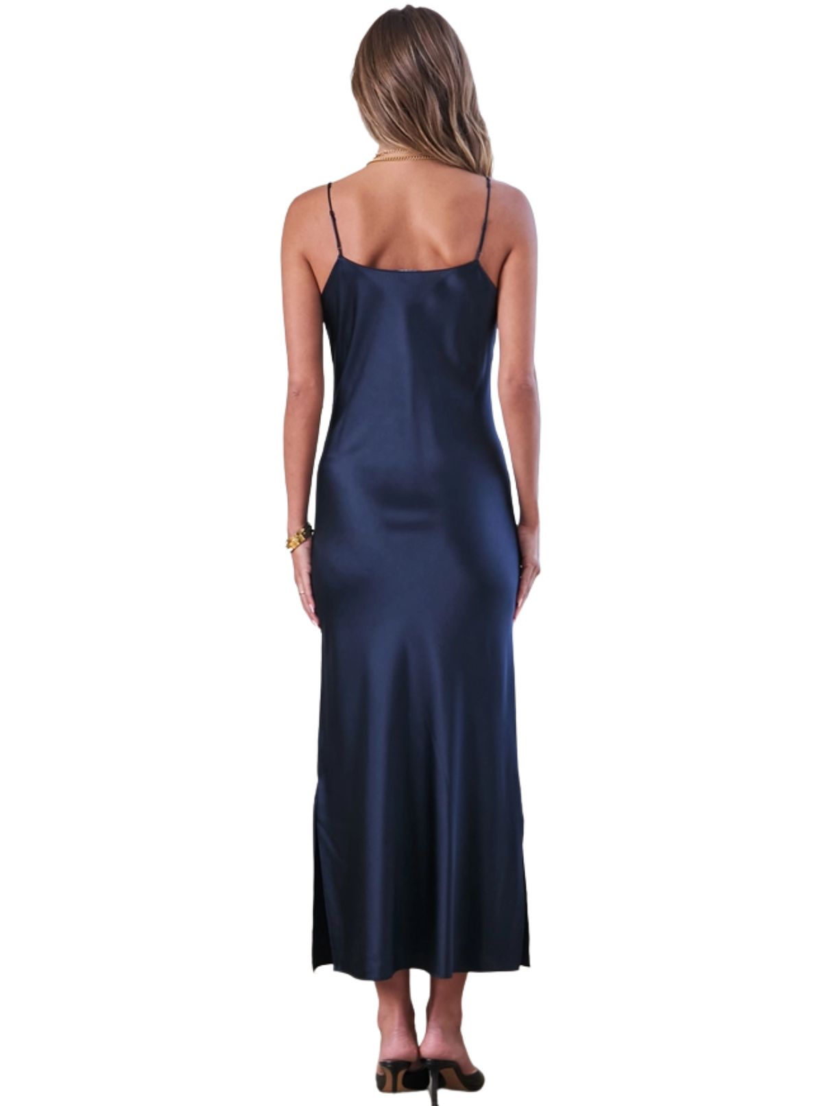 Current Air 100% Silk Cami Midi Dress in Navy