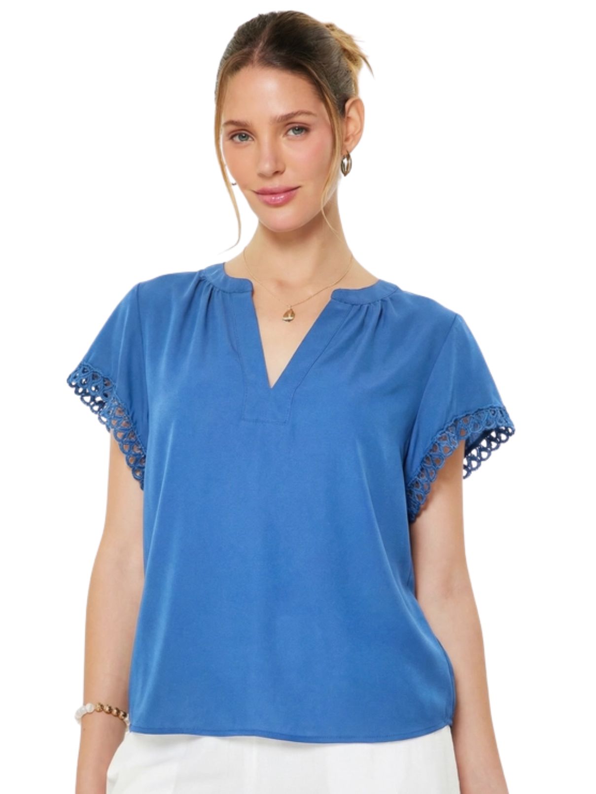 Current Air Crochet Detail Short Sleeve Blouse
