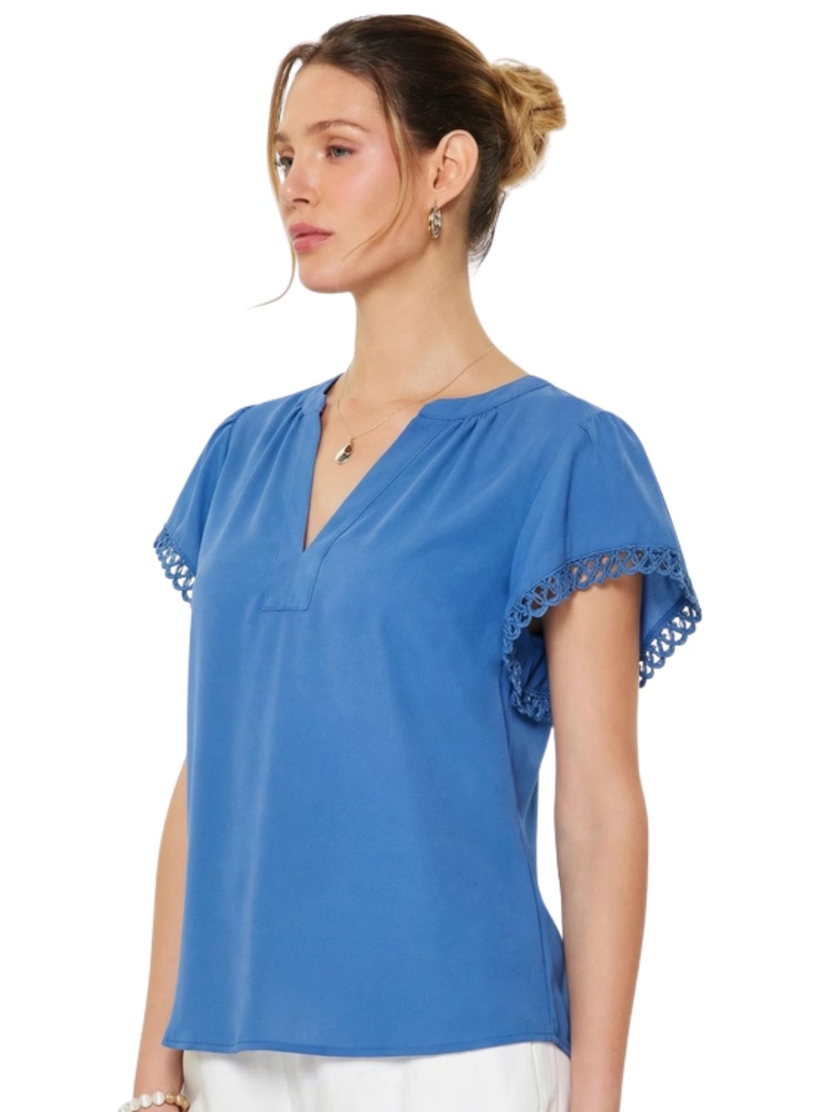 Current Air Crochet Detail Short Sleeve Blouse