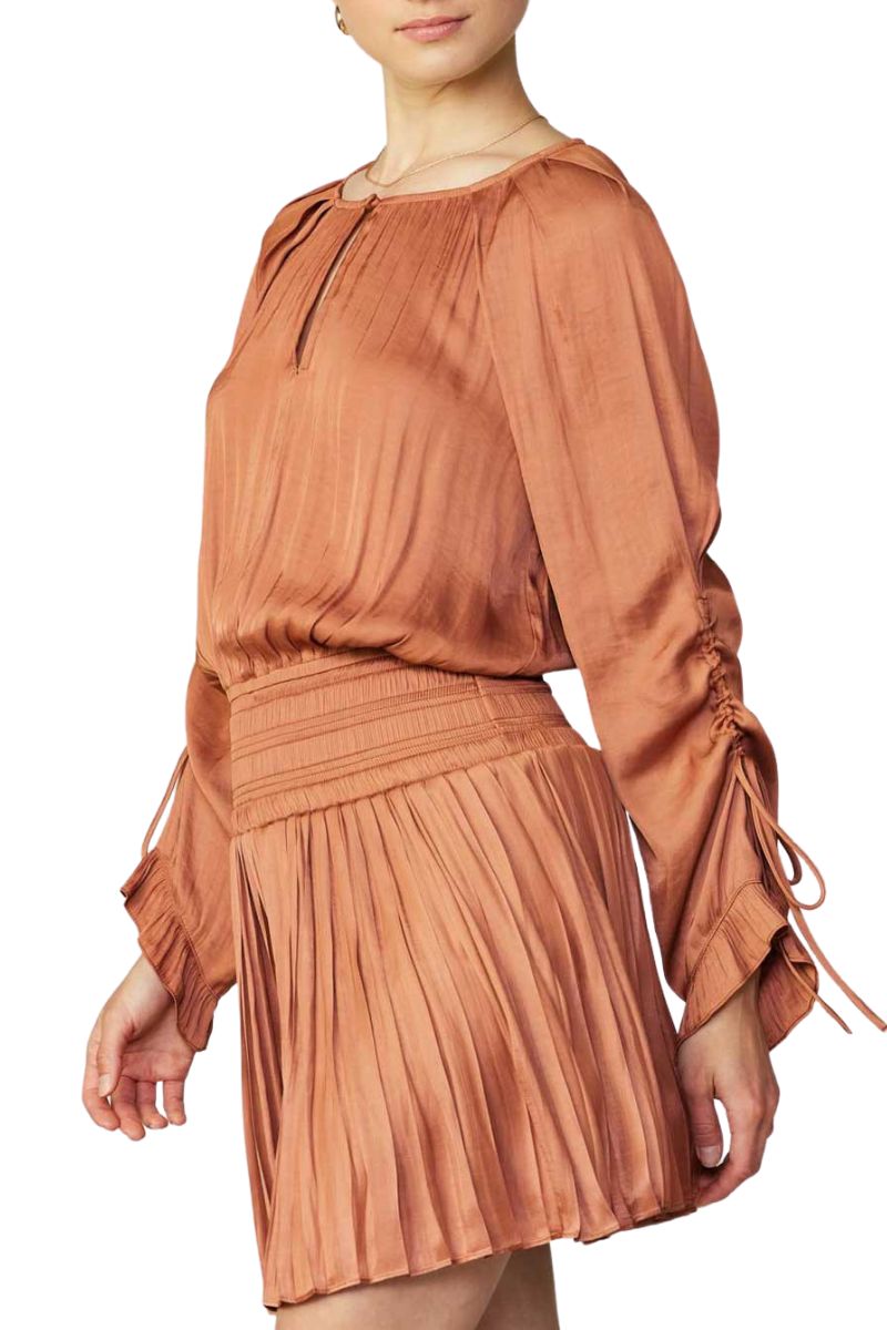 Current Air Drawstring Sleeve Dress in Rust