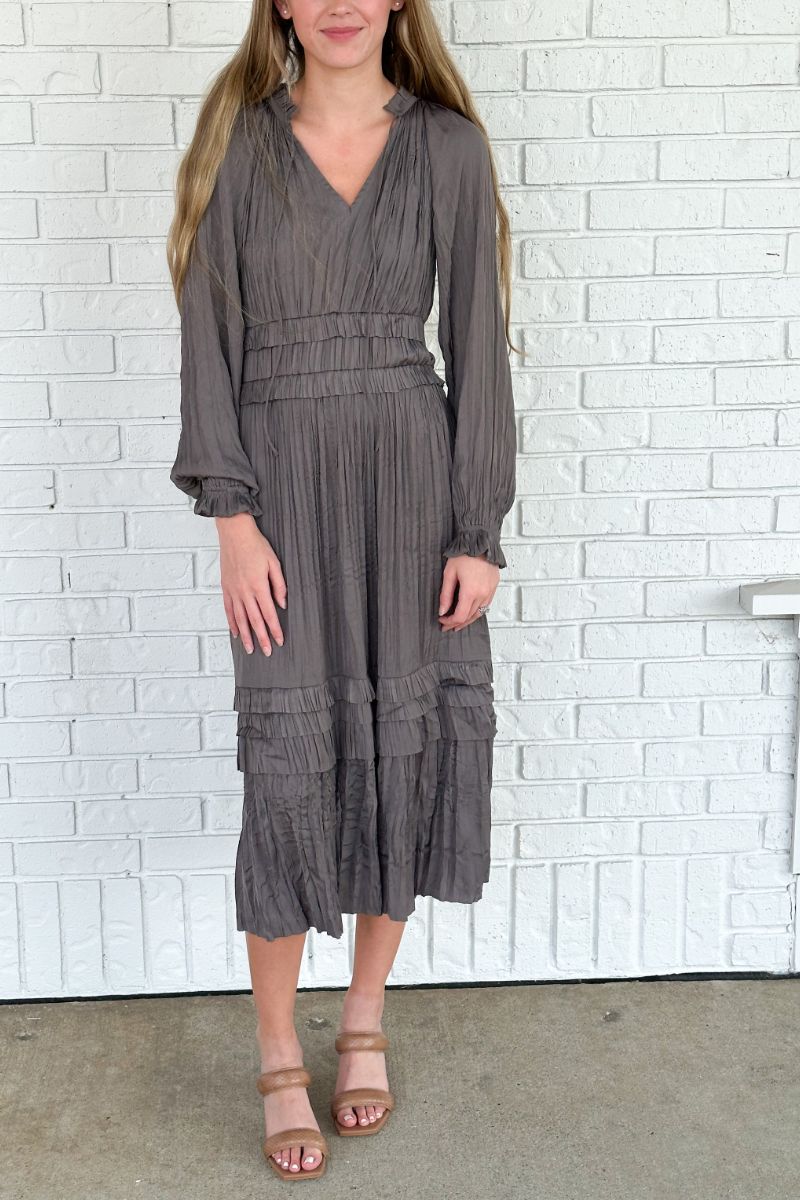Current Air L/S Ruffle Maxi in Grey