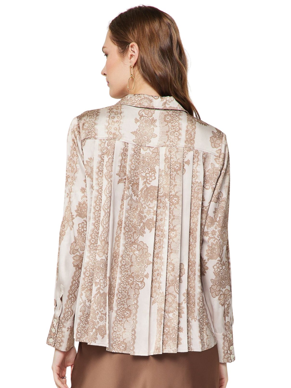 Current Air Lace Print Satin Button Down Blouse