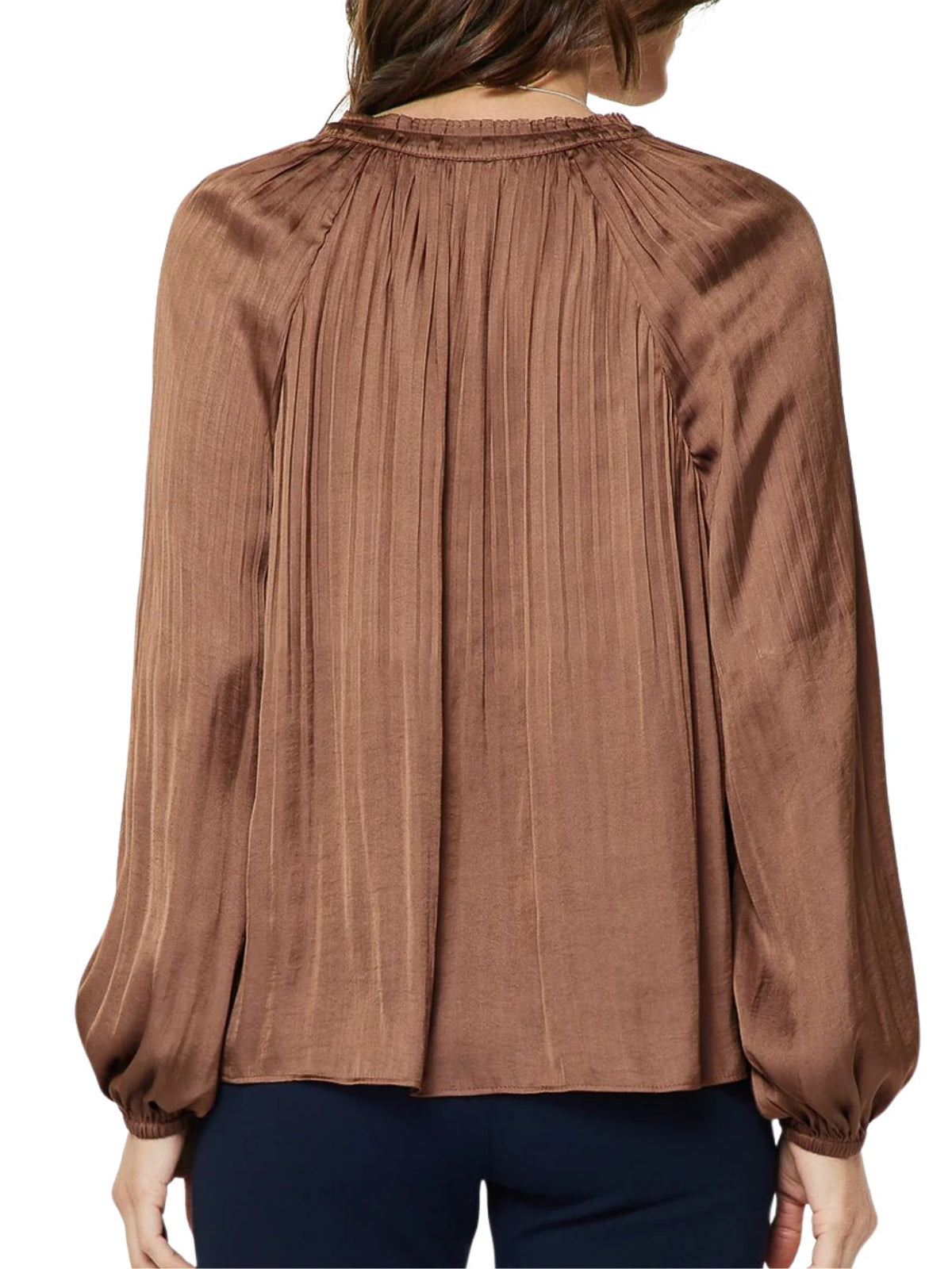 Current Air Pleated Satin Blouse in Mocha