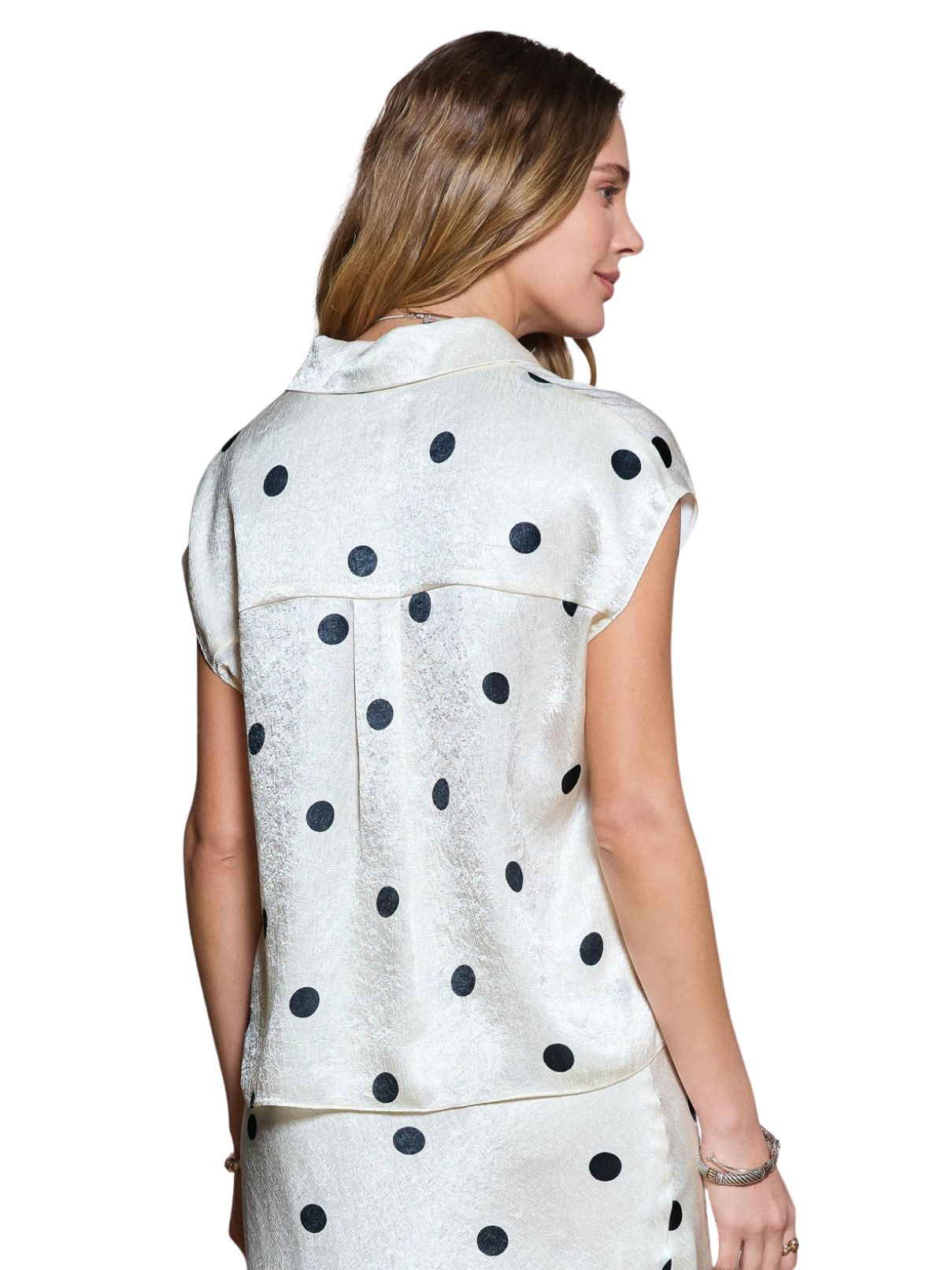 Current Air Polka Dot Cap Sleeve Button Down Shirt